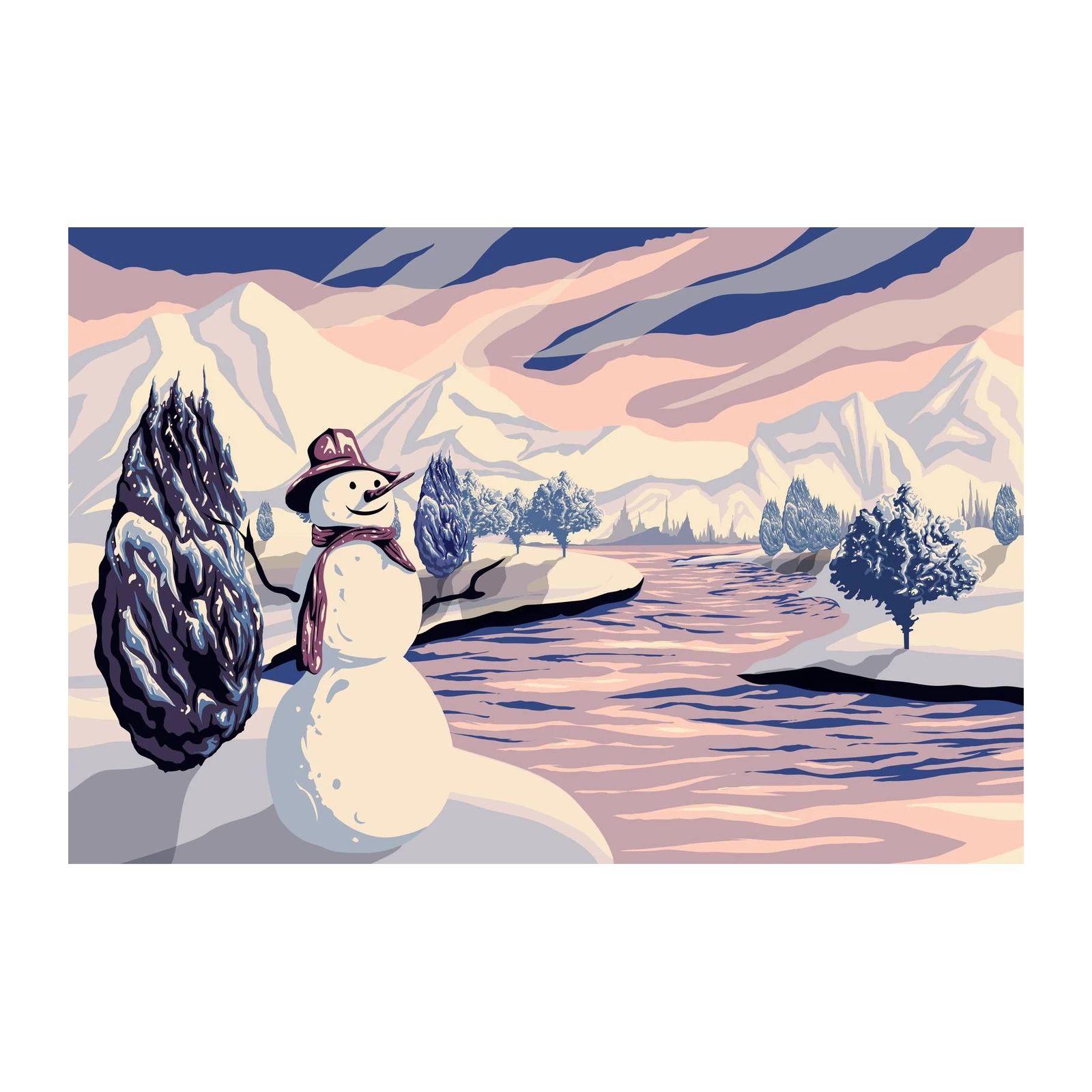 Charming Snowman Winter Landscape Wall Art