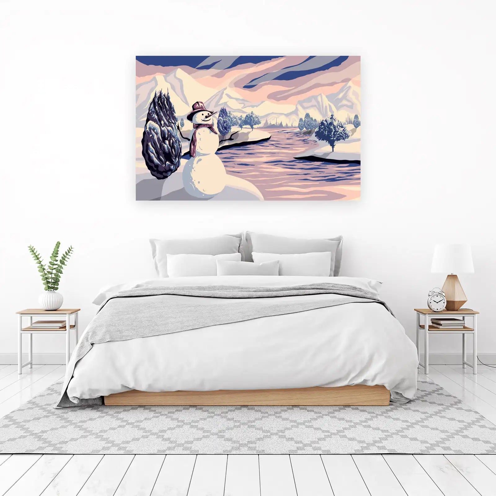 Charming Snowman Winter Landscape Wall Art