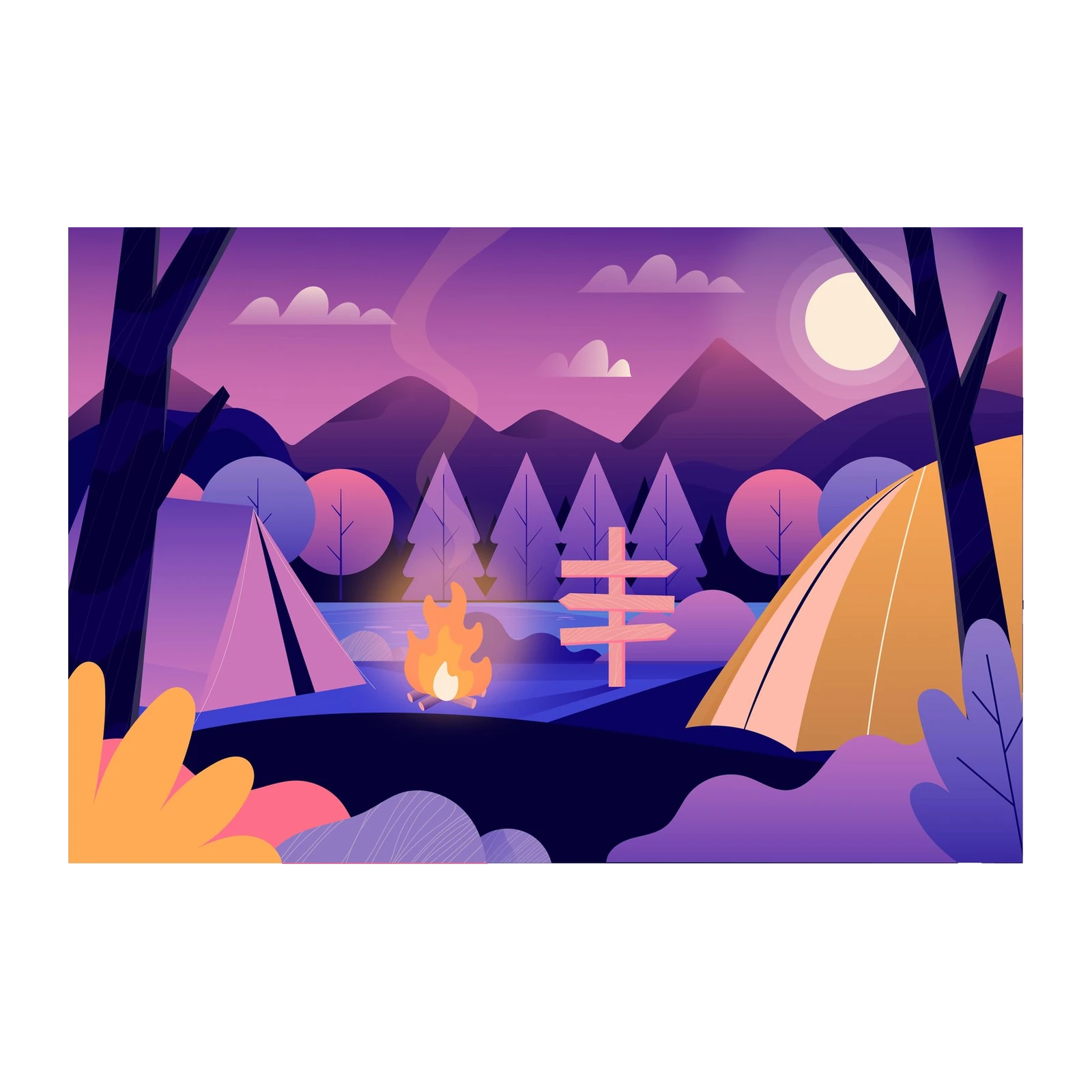 Vibrant Lakeside Camping Sunset Wall Art