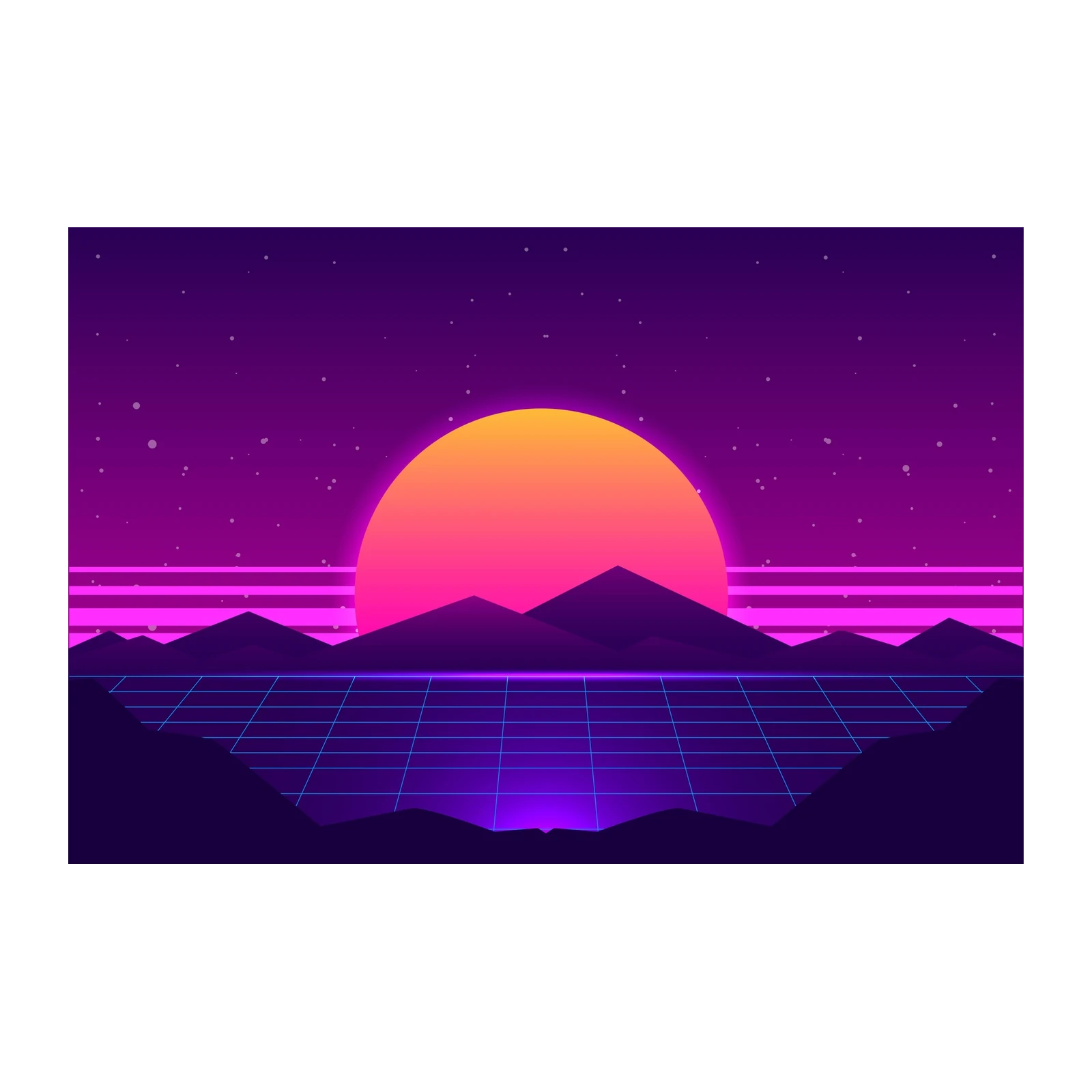 Retro Sunset Grid Mountains Wall Art