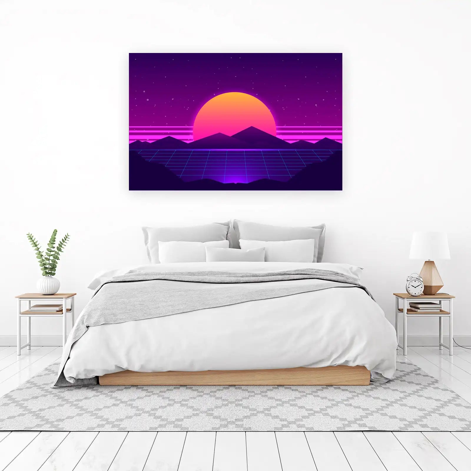Retro Sunset Grid Mountains Wall Art
