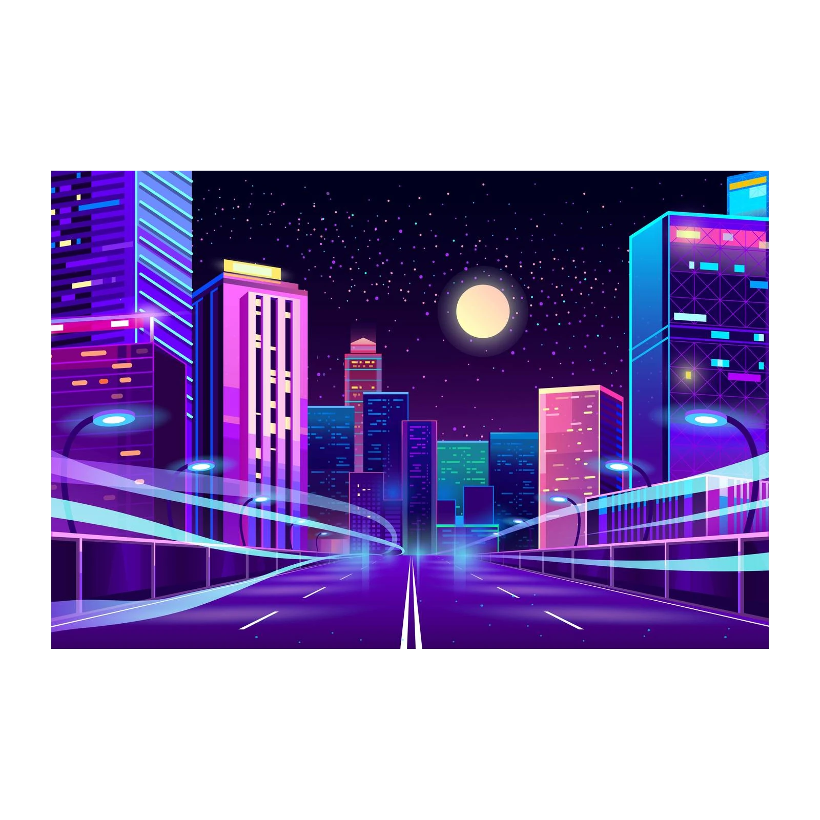 Vibrant Neon Cityscape Wall Art