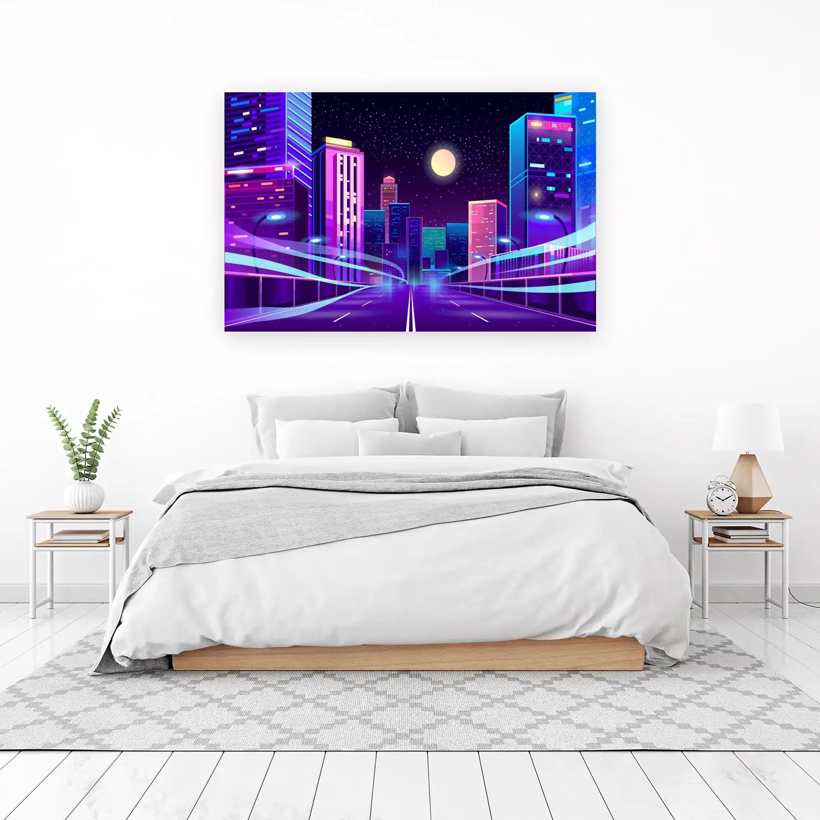 Vibrant Neon Cityscape Wall Art