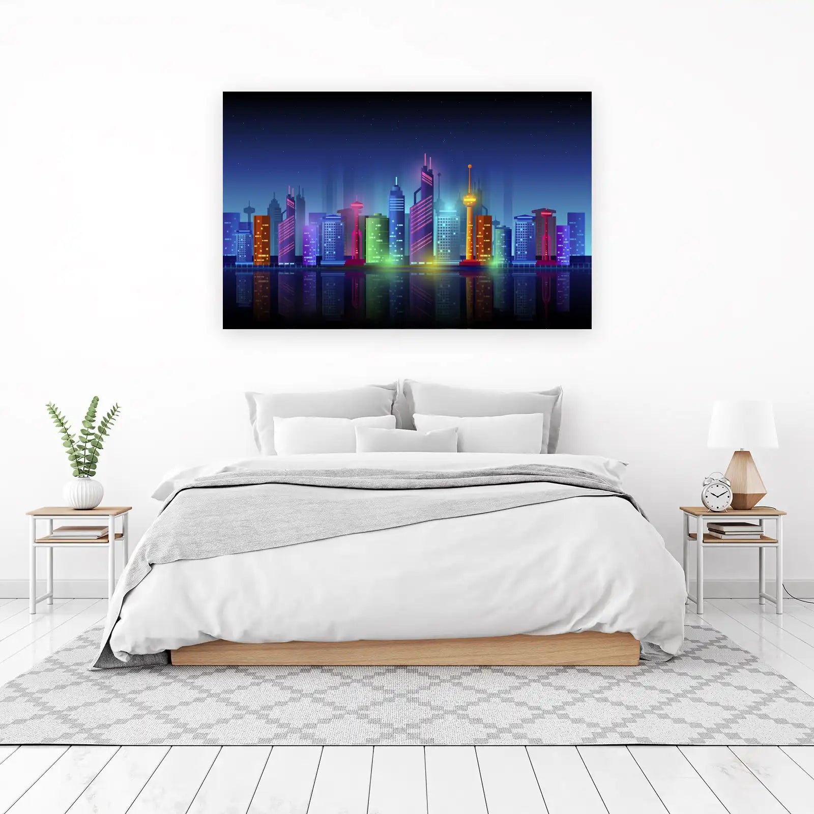 Neon City Skyline Geometric Wall Art