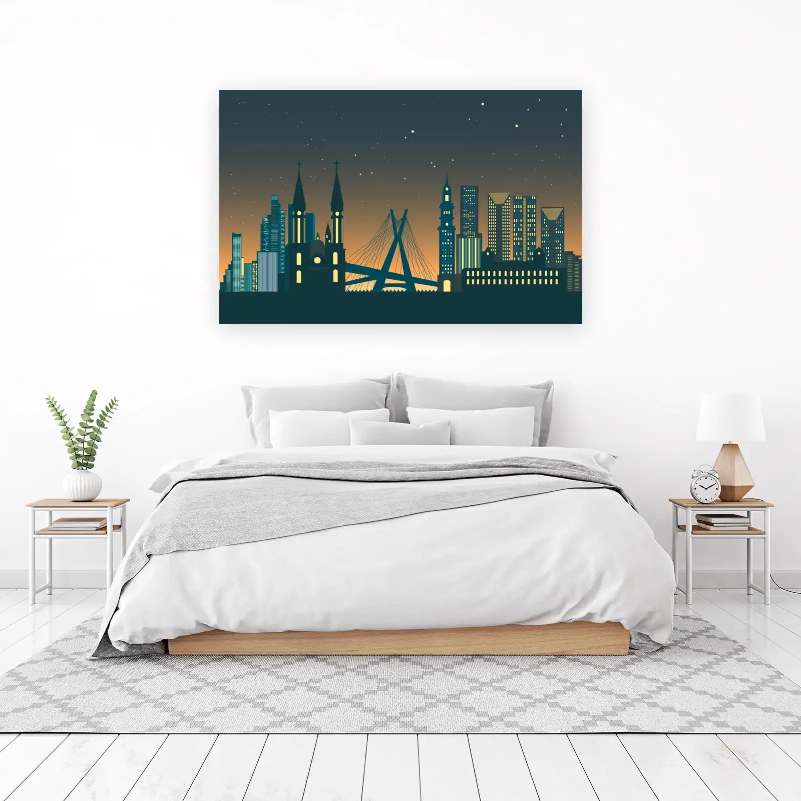 Night City Skyline Bridge Wall Art