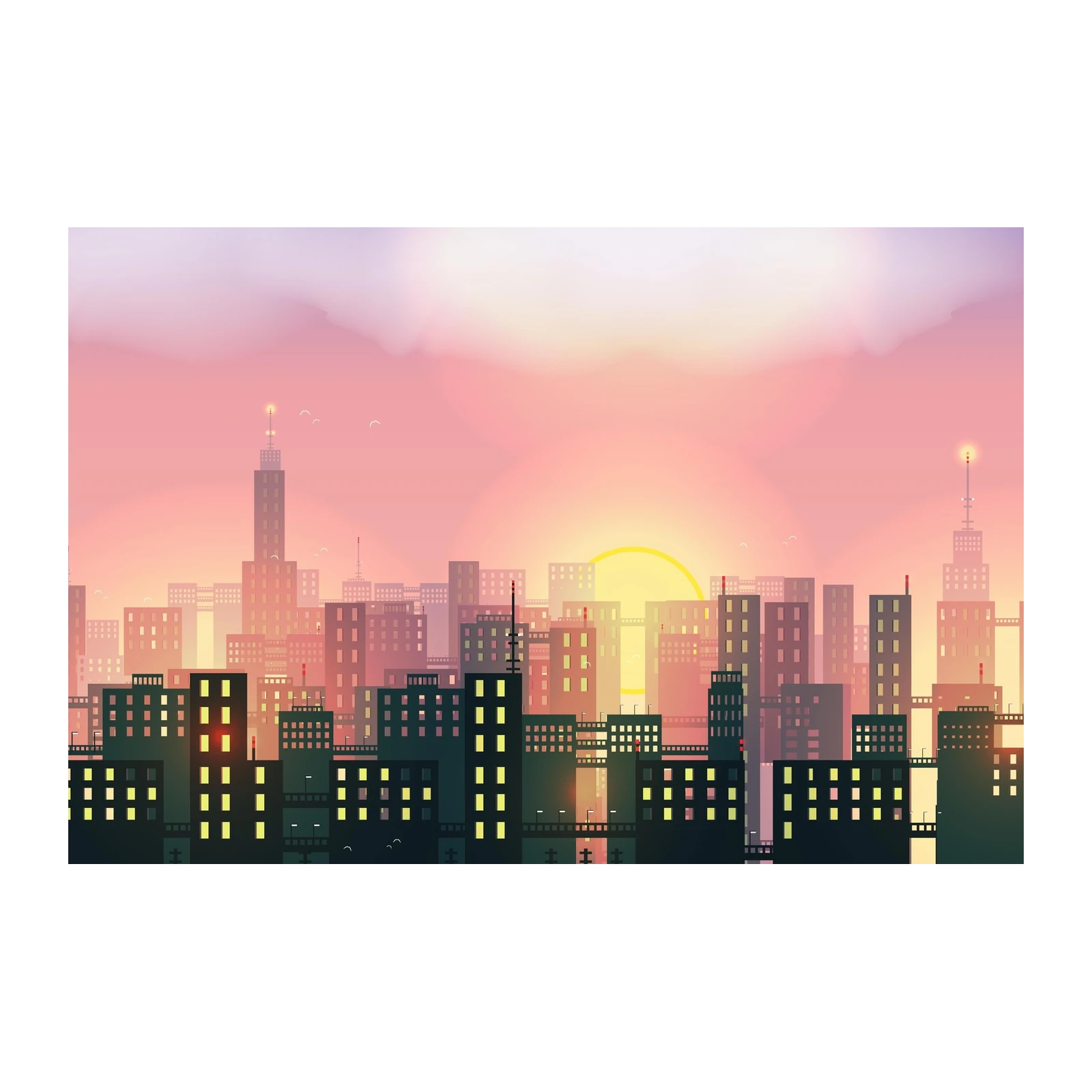 Urban Sunset Skyline Wall Art