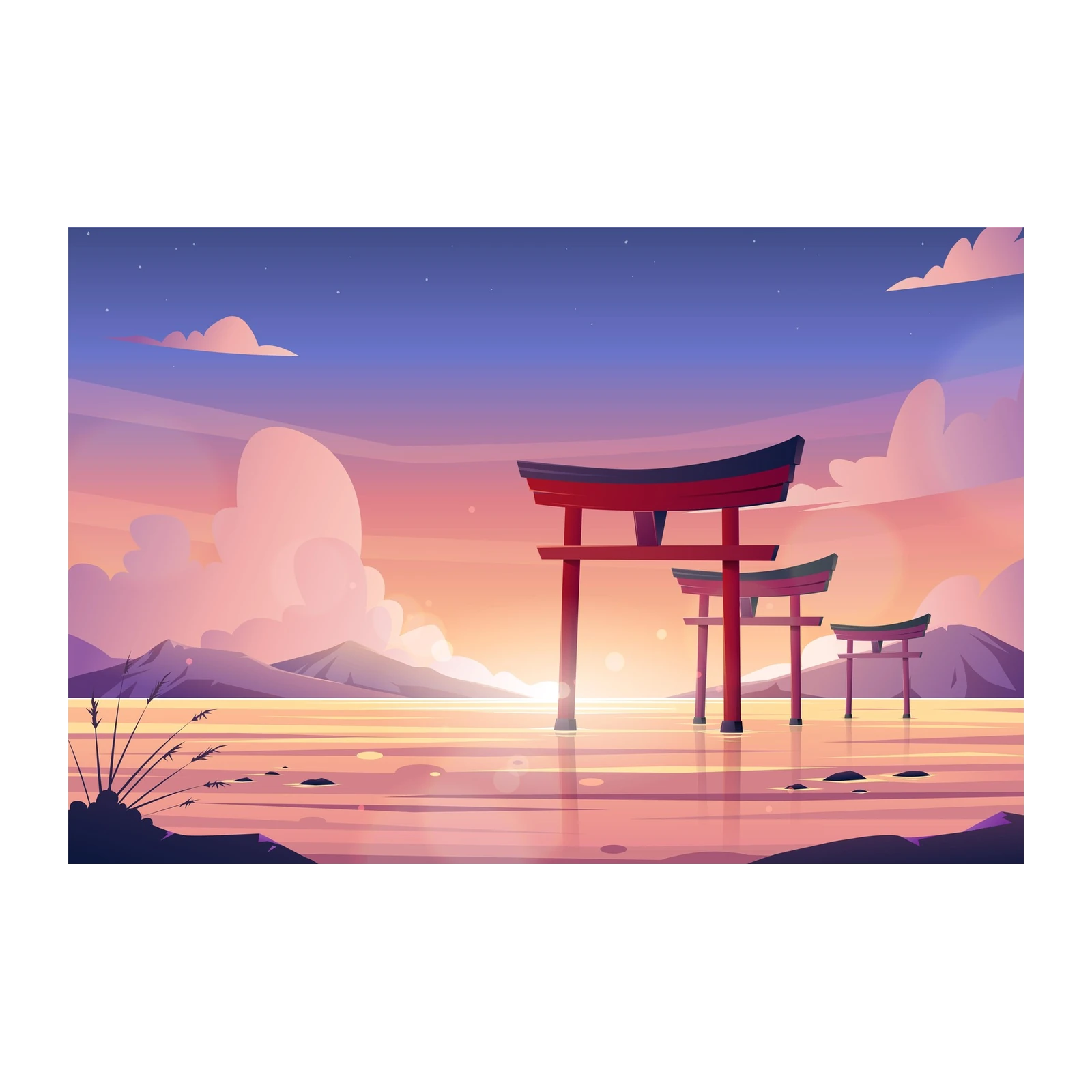 Serene Japanese Torii Gates Sunset Wall Art
