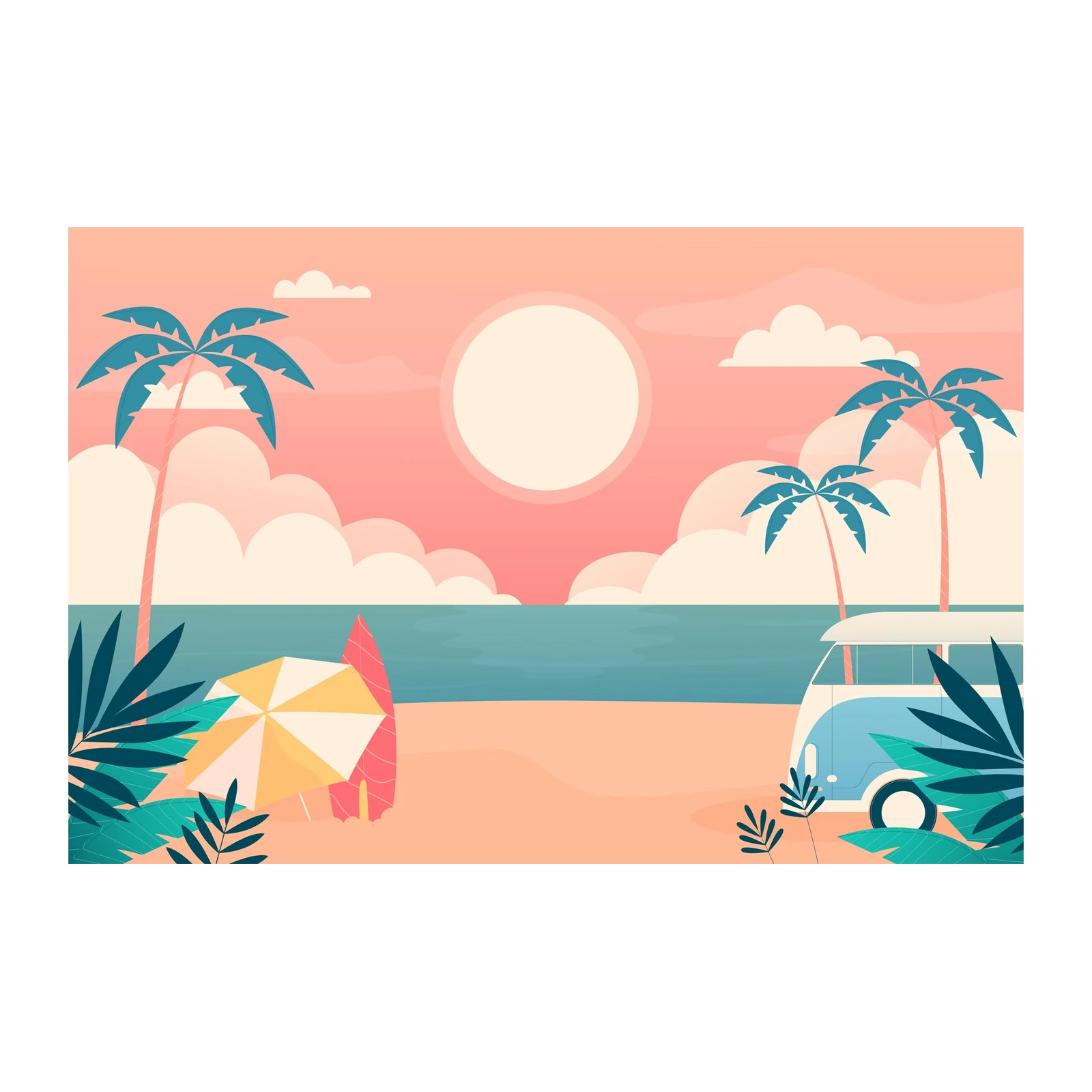 Tropical Sunset Beach Van Wall Art
