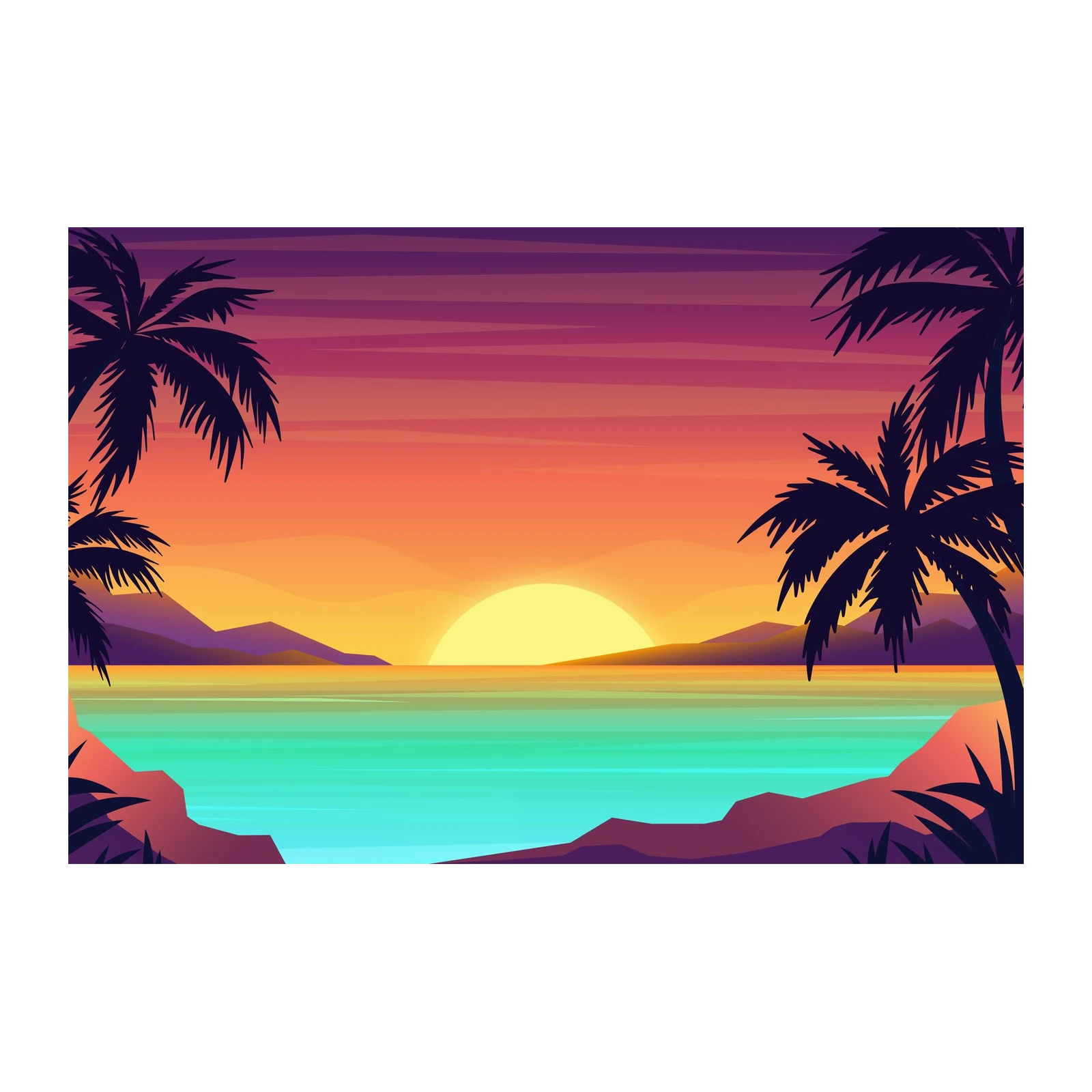 Tropical Sunset Palm Beach Wall Art