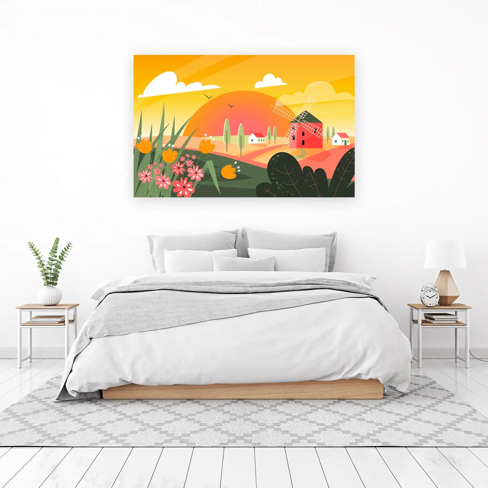 Vibrant Dutch Countryside Windmill Wall Art