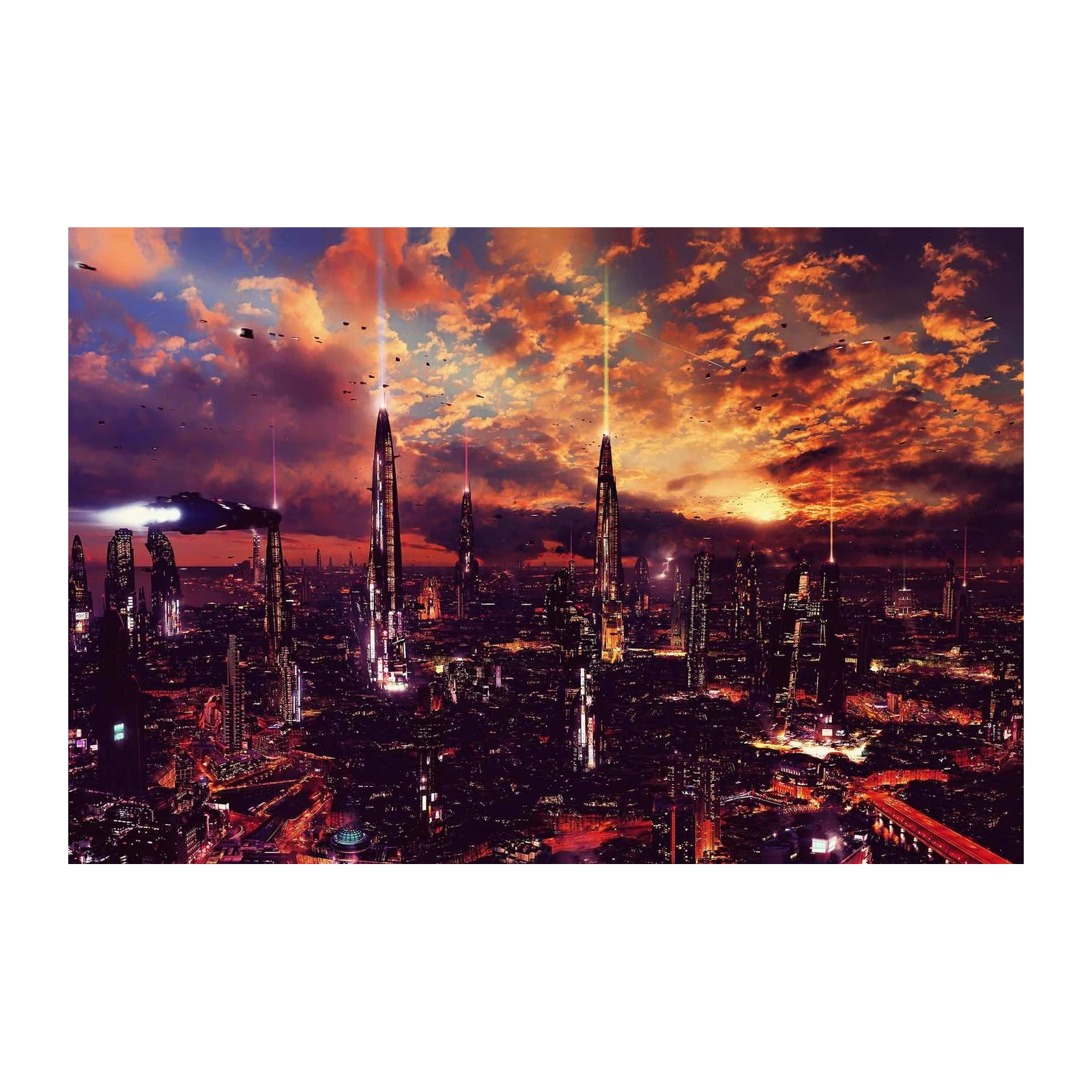 Futuristic Cityscape with Flying Cars Wall Art