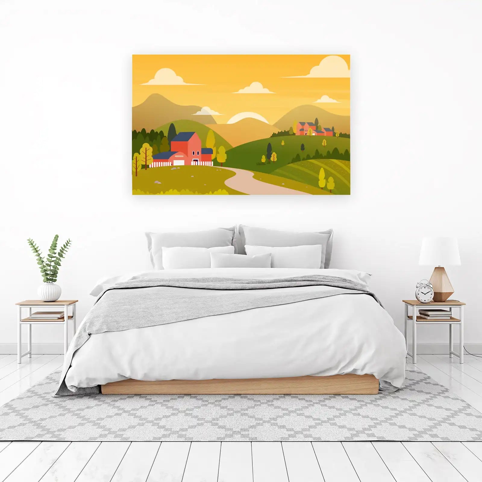 Golden Sunset Farmhouse Landscape Wall Art