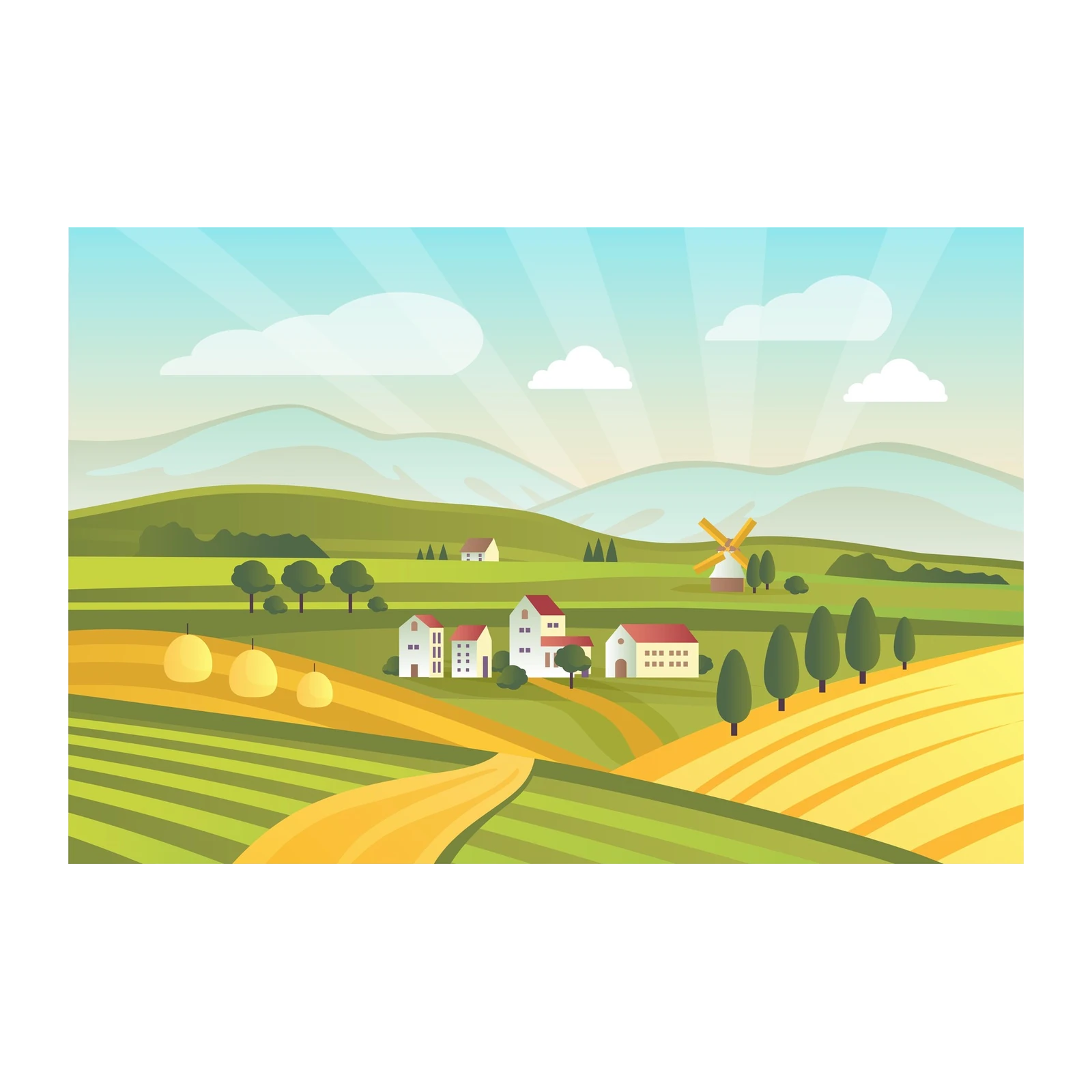 Serene Countryside Farmhouse Landscape Wall Art