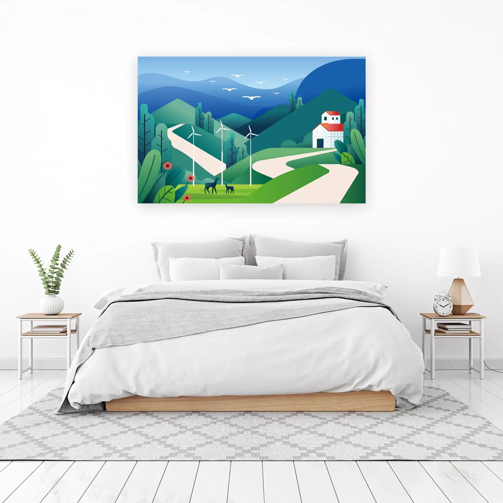 Serene Eco-Landscape Windmill Wall Art
