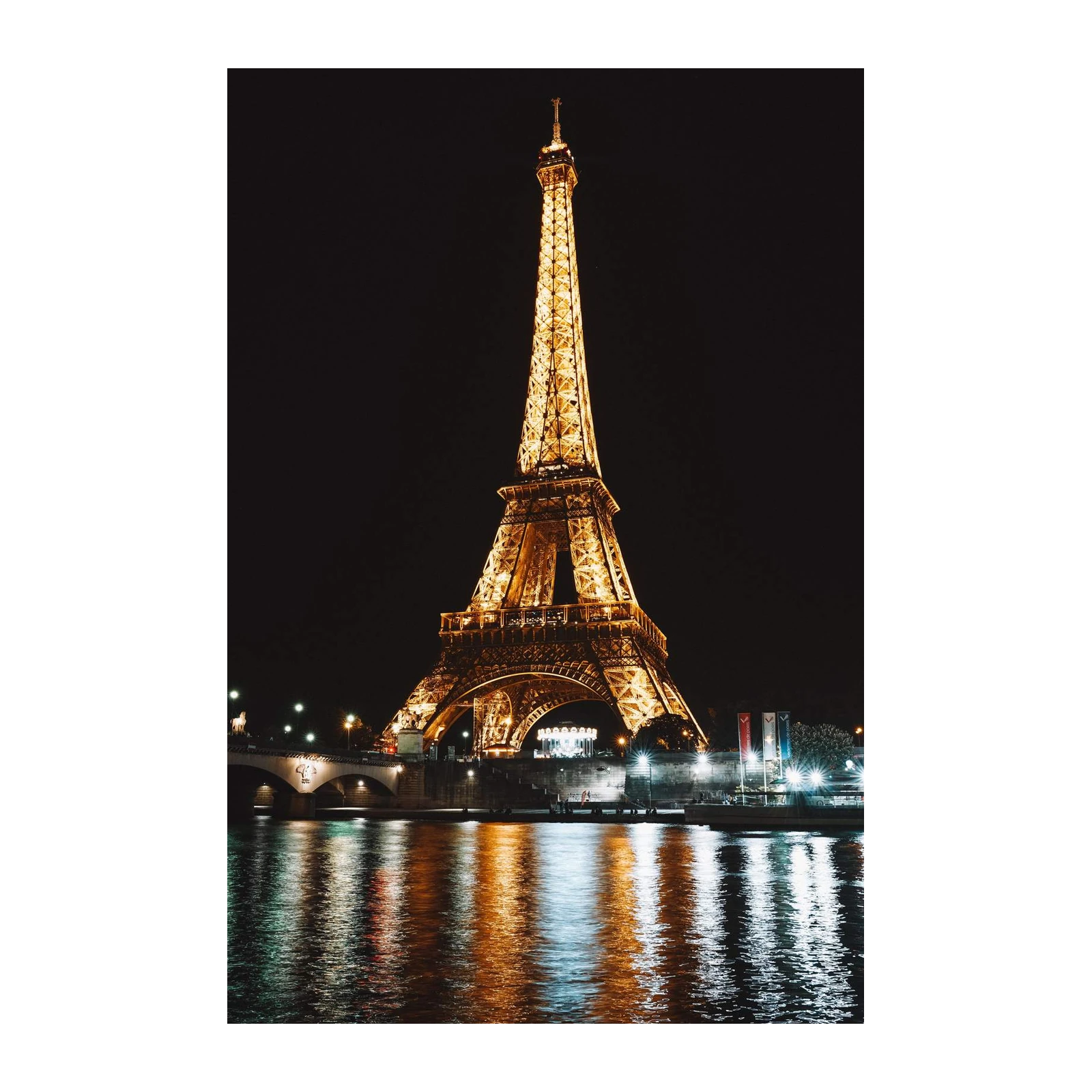 Eiffel Tower at Night Gold Wall Art