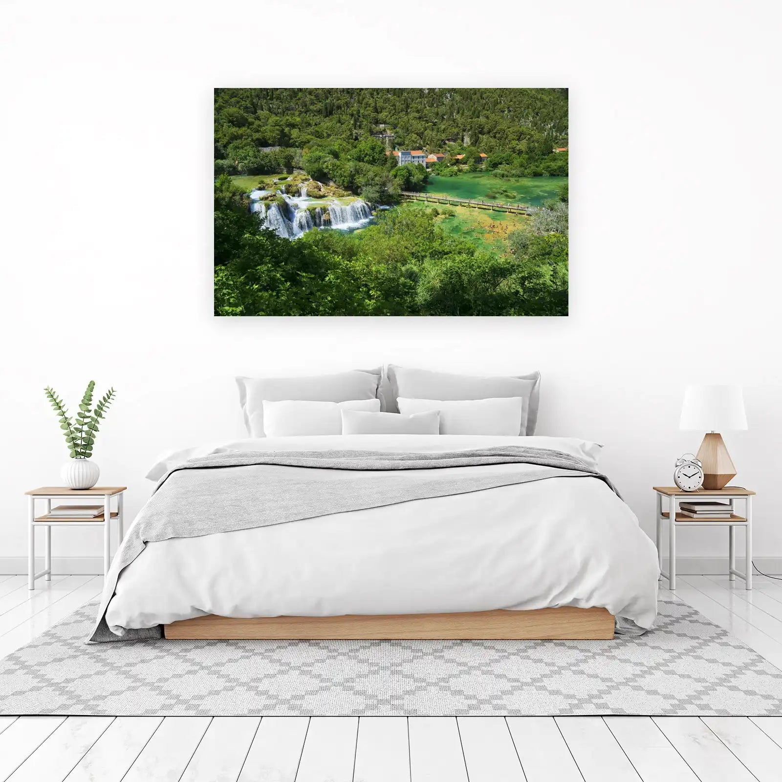 Serene Waterfall & Emerald Lake Wall Art