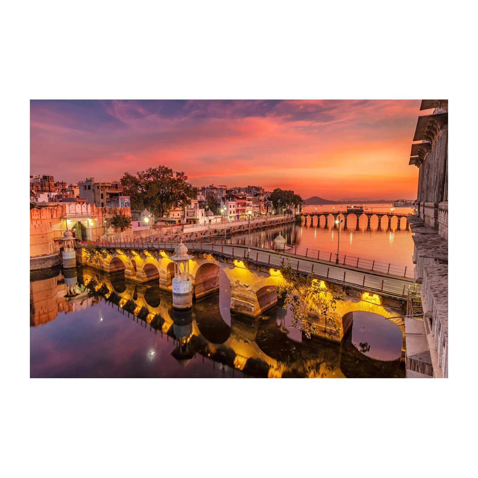 Sunset Bridge India Landscape Wall Art