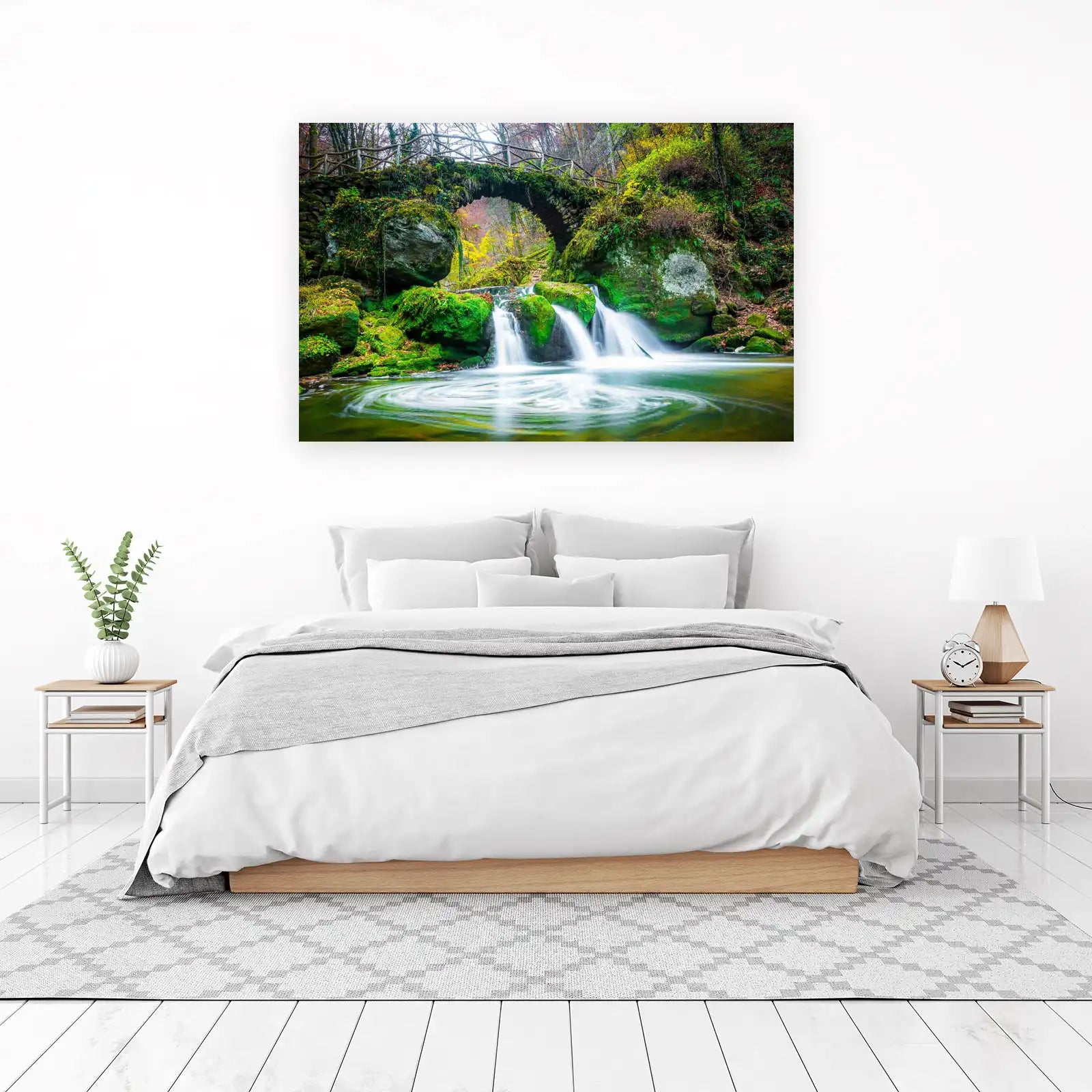 Enchanting Waterfall Bridge Landscape Wall Art