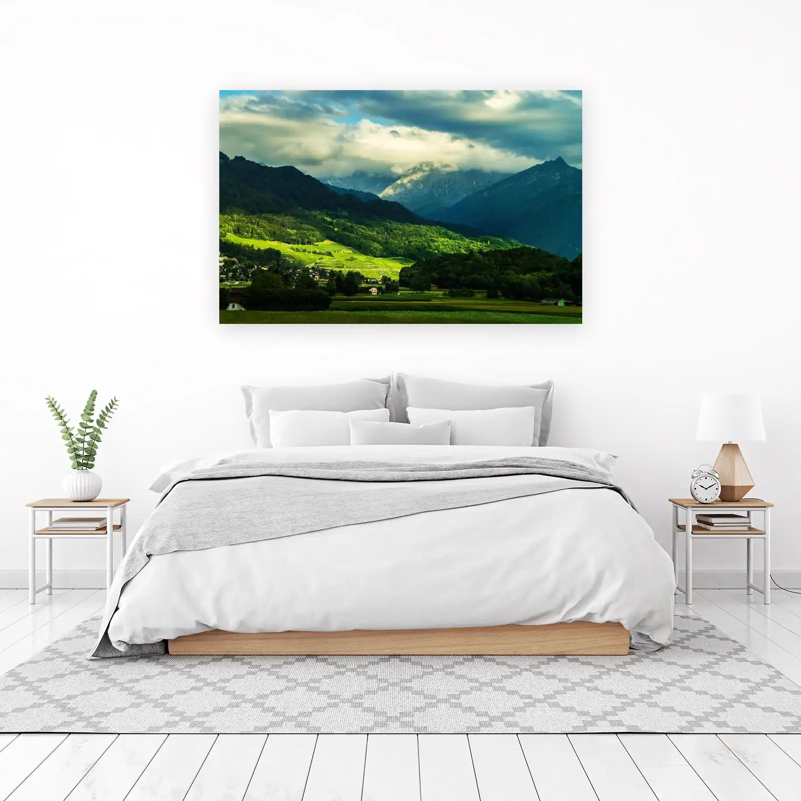 Majestic Mountain Village Landscape Wall Art