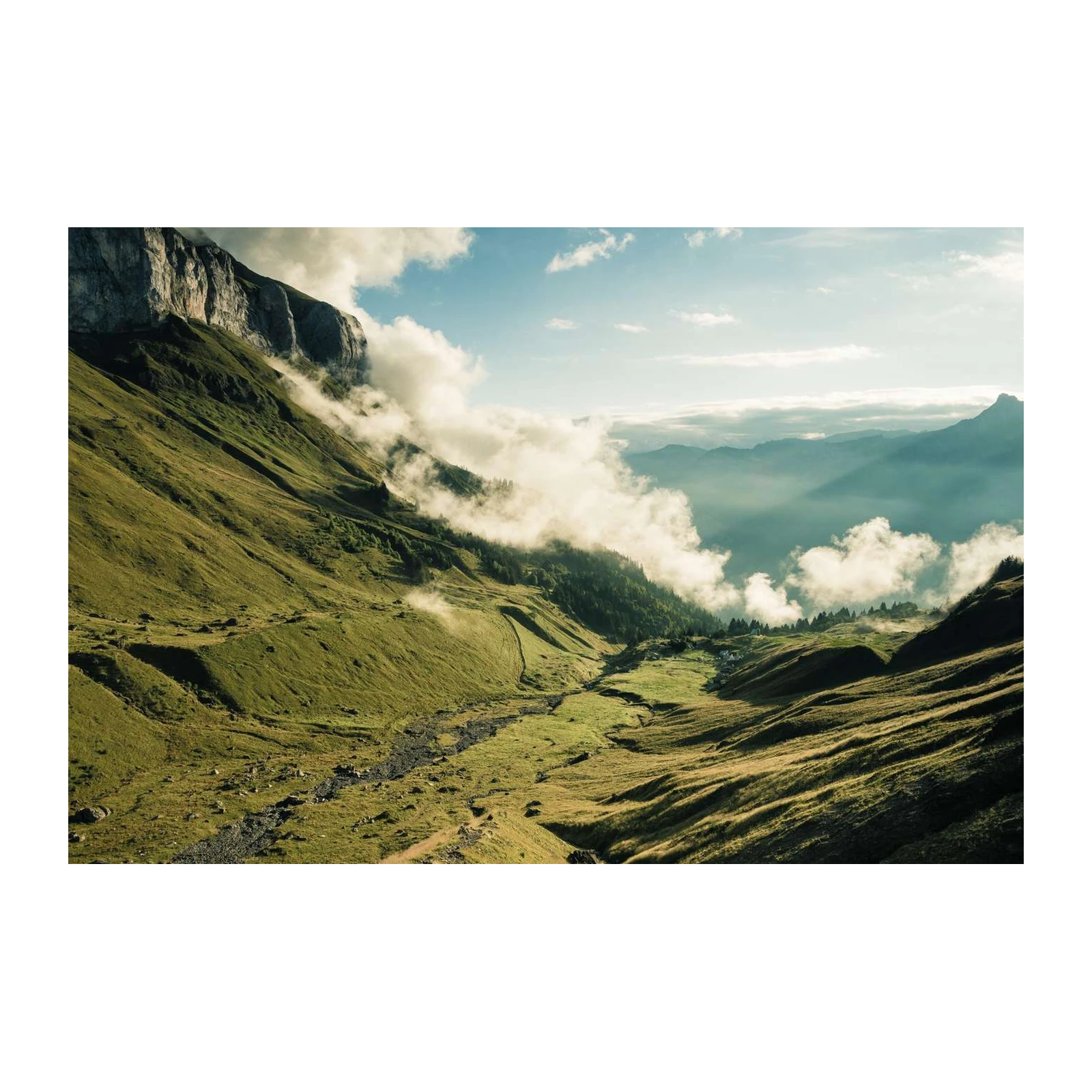 Misty Mountain Valley Landscape Wall Art
