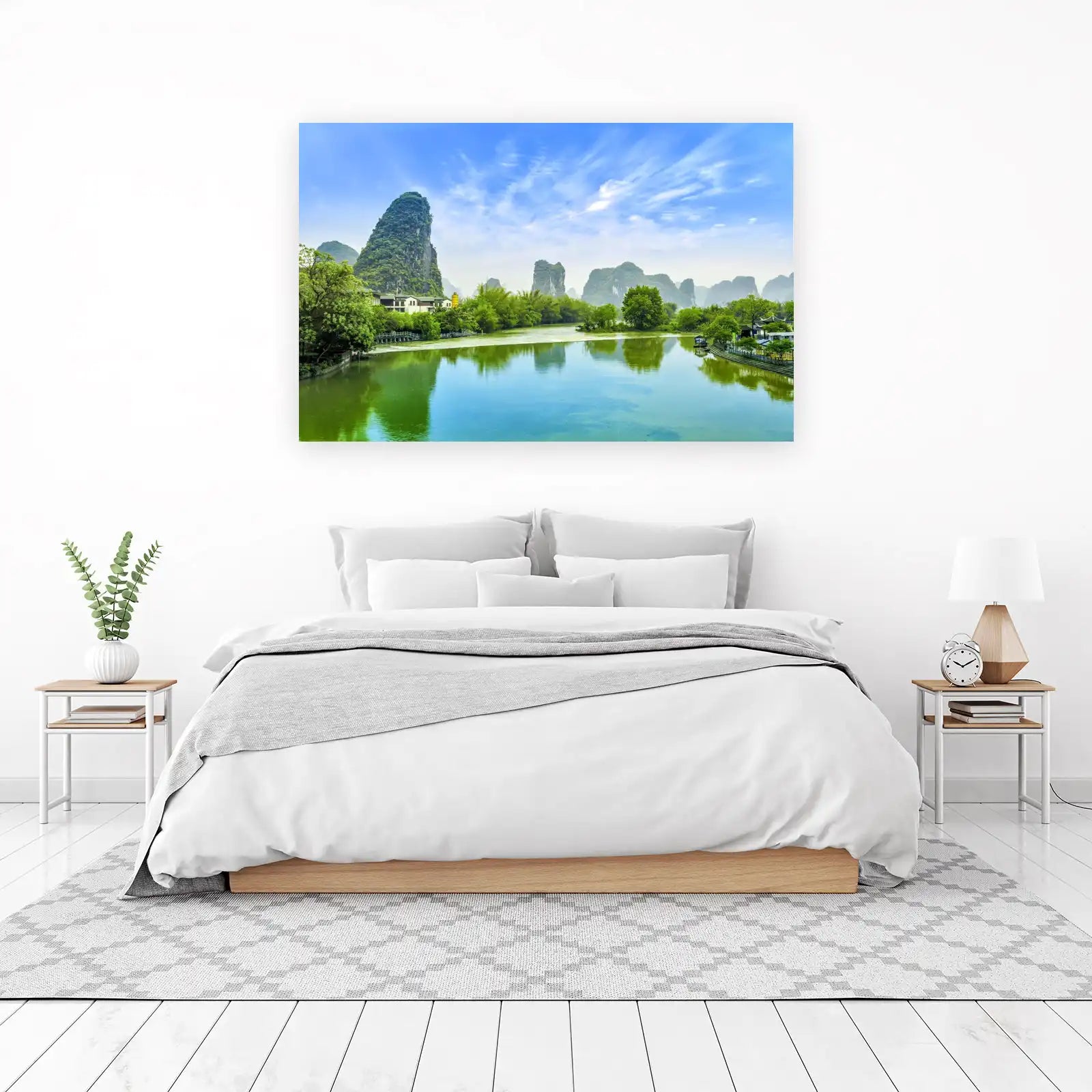 Serene River Landscape Karst Mountains Wall Art