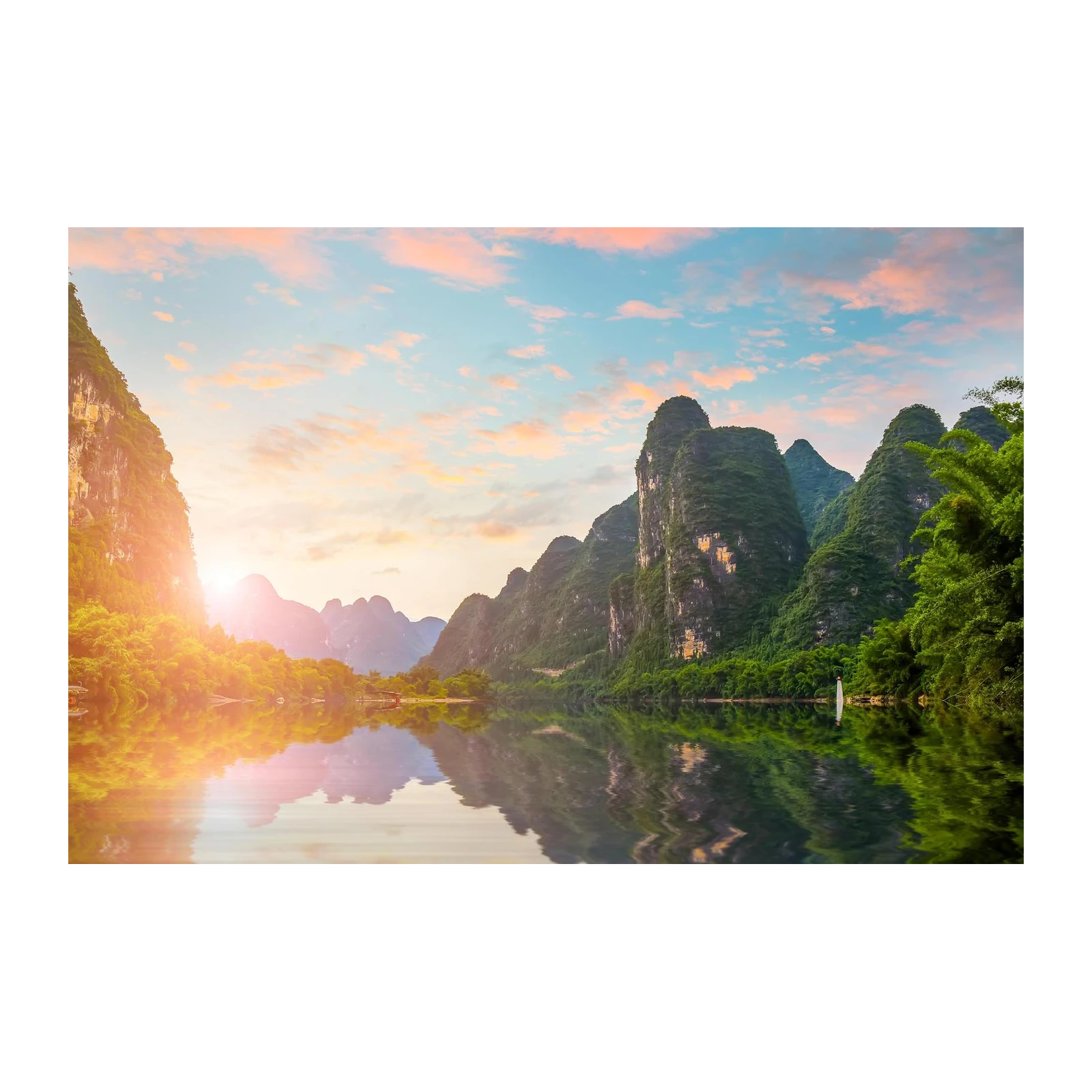 Serene River Landscape Mountains Wall Art