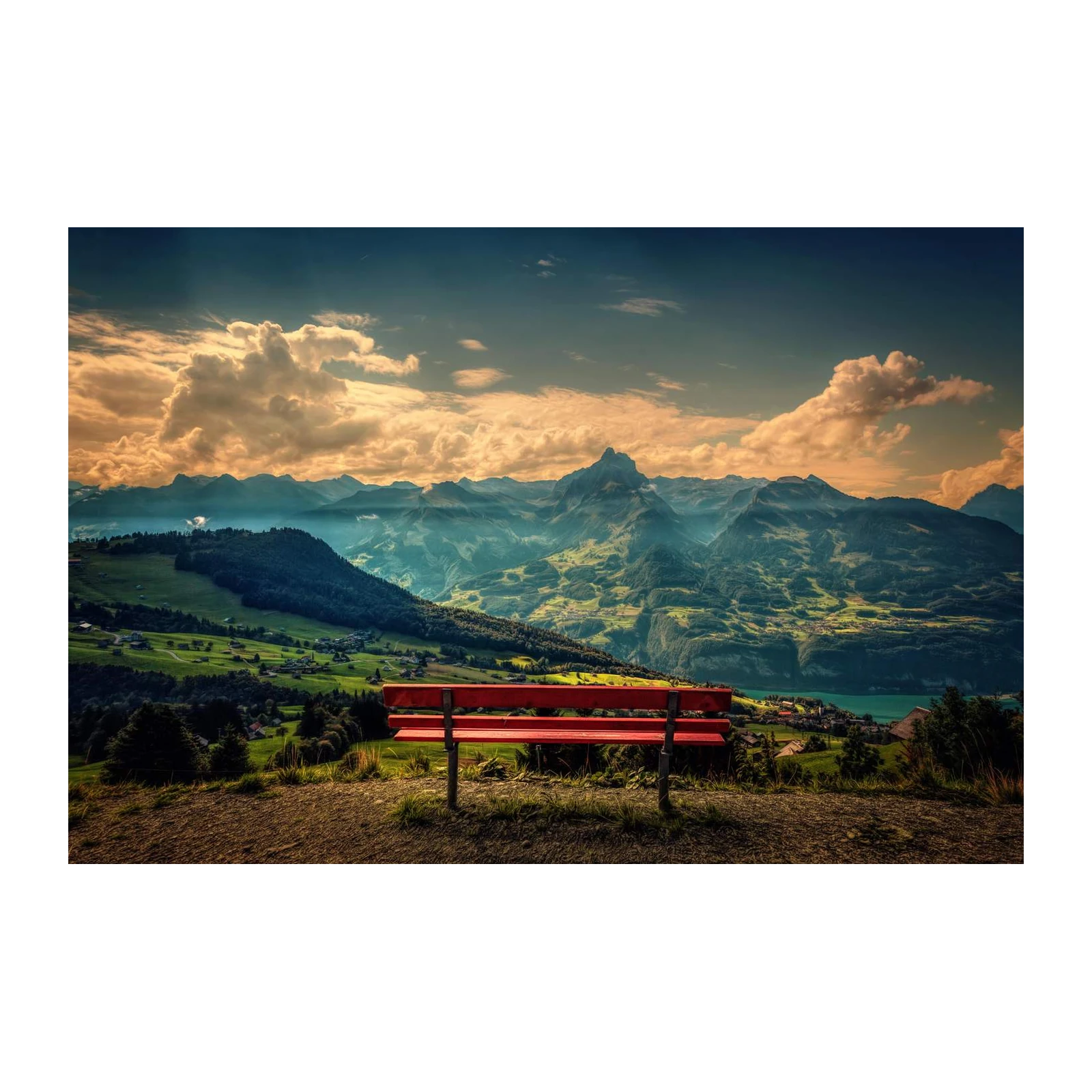 Majestic Swiss Alps Bench Wall Art