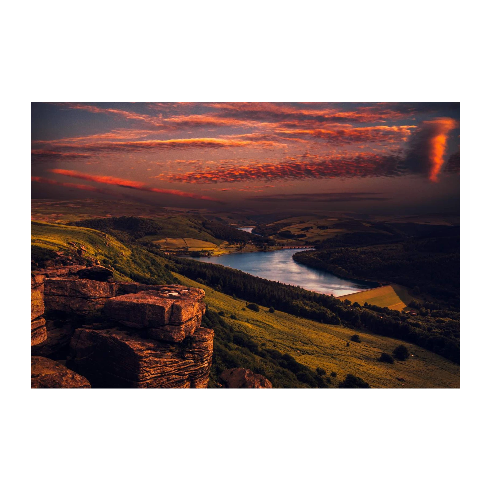 Dramatic Sunset Over Lake Landscape Wall Art