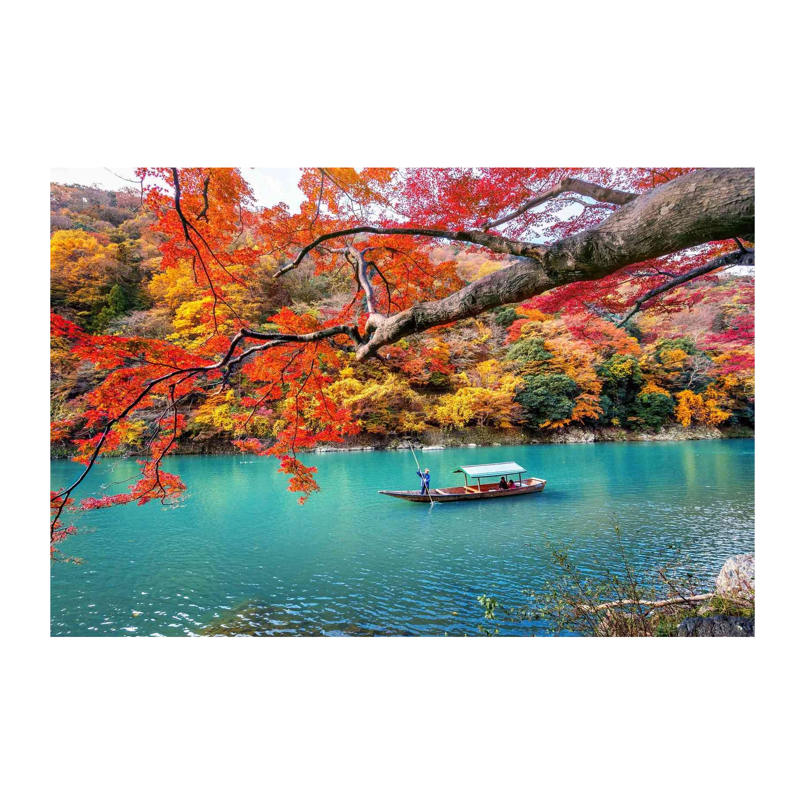 Serene Autumn River Boat Ride Wall Art