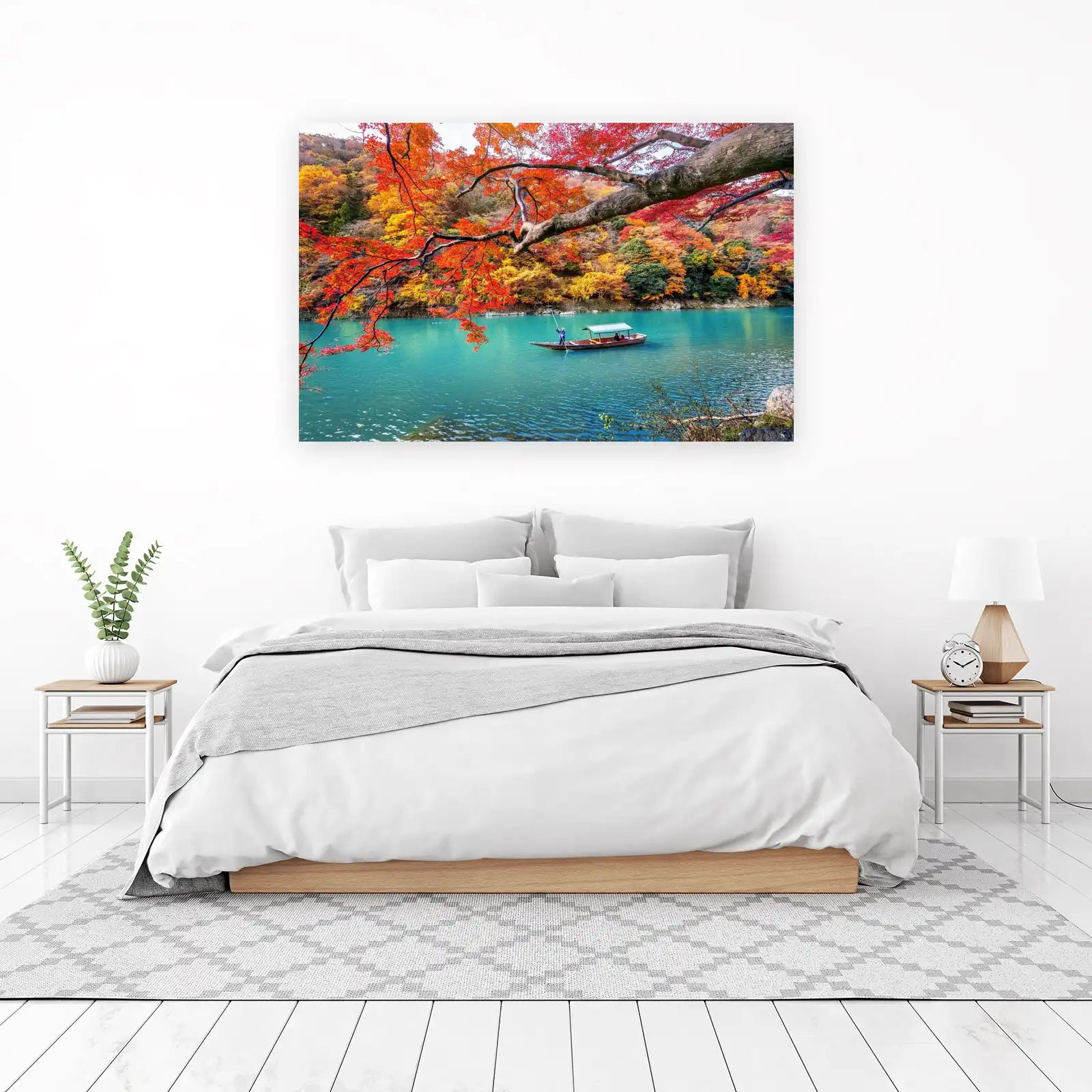 Serene Autumn River Boat Ride Wall Art
