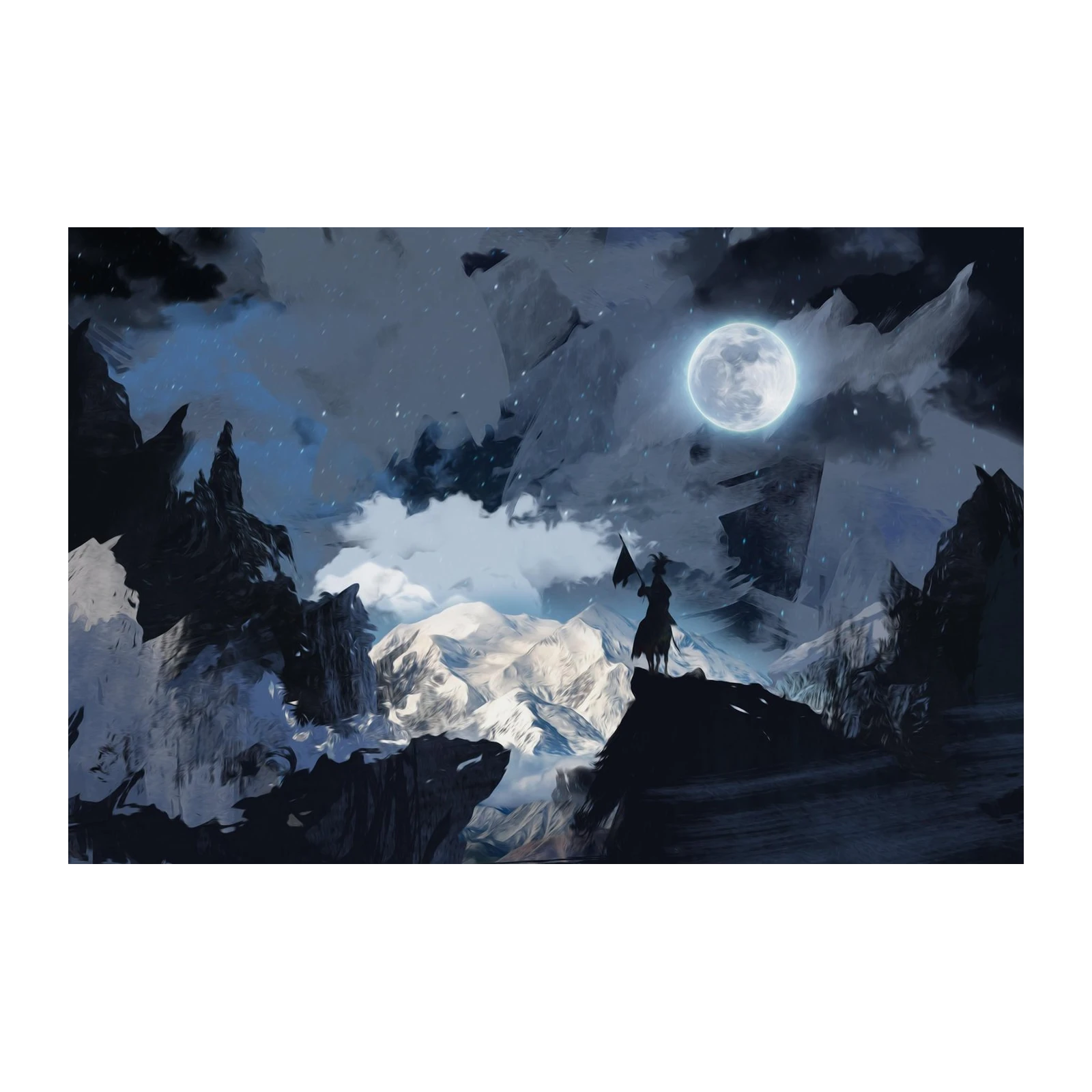 Epic Fantasy Mountain Moonlit Warrior Wall Art