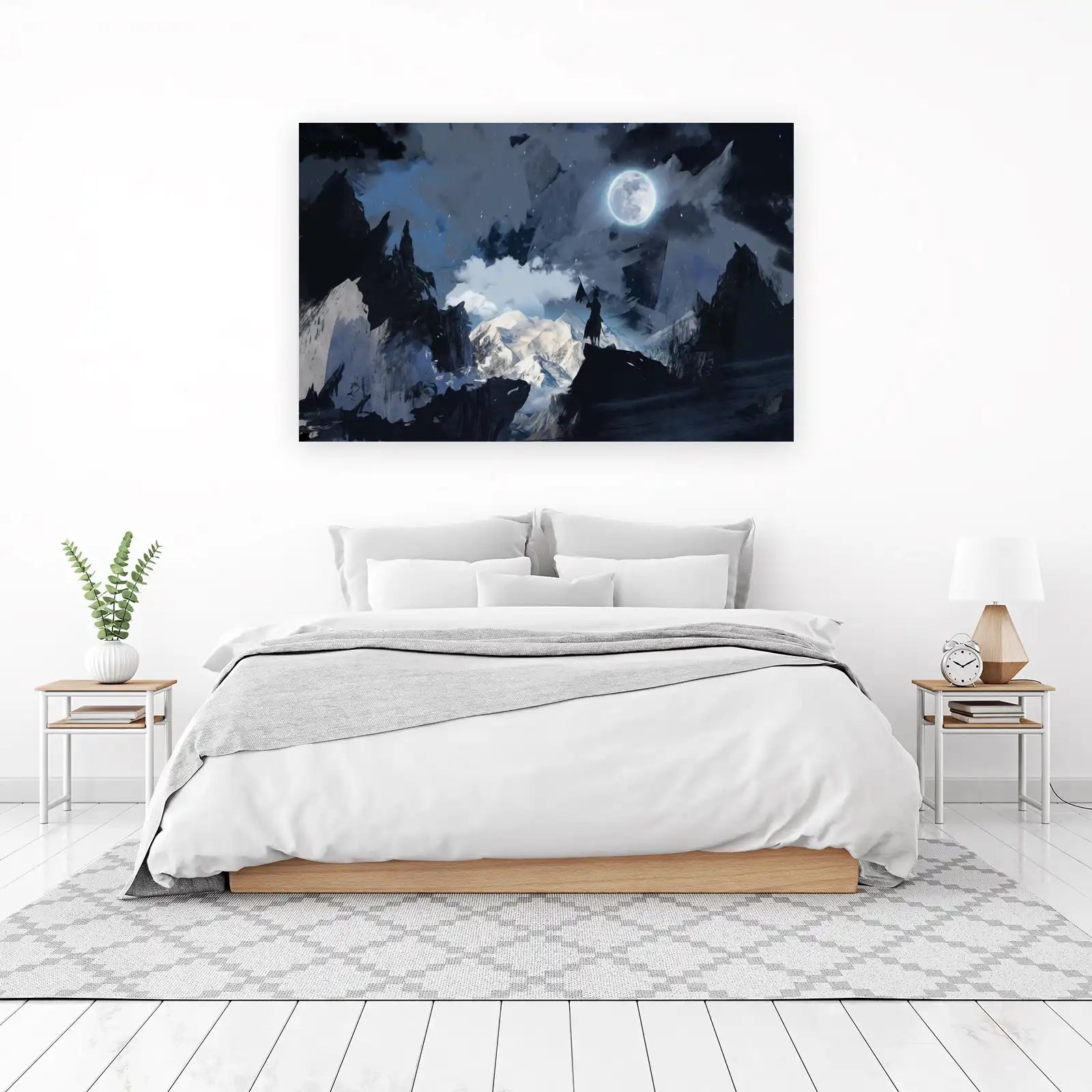 Epic Fantasy Mountain Moonlit Warrior Wall Art