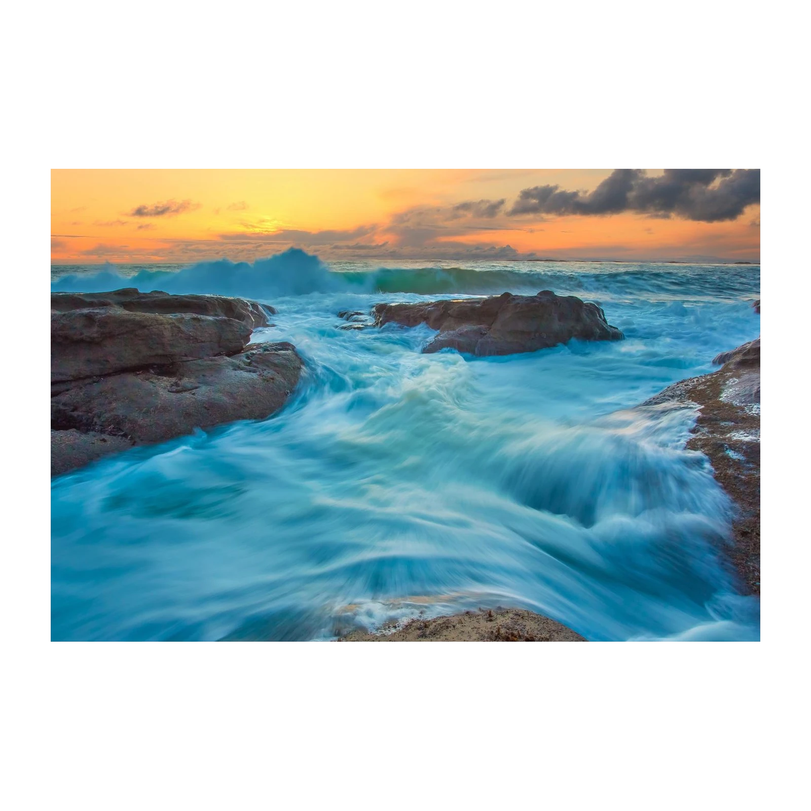 Serene Ocean Waves Sunset Coastal Wall Art