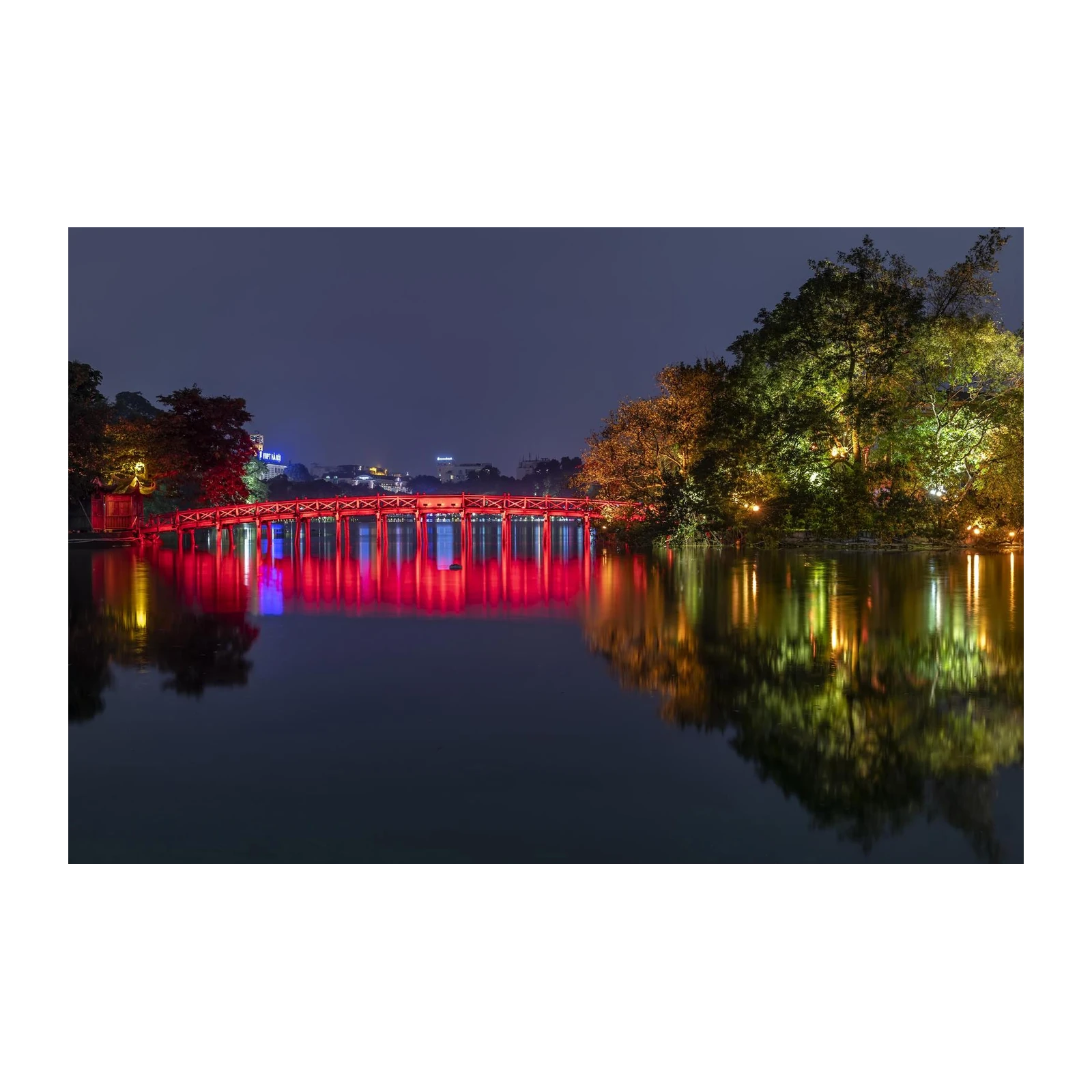 Vibrant Red Bridge Night Scape Wall Art