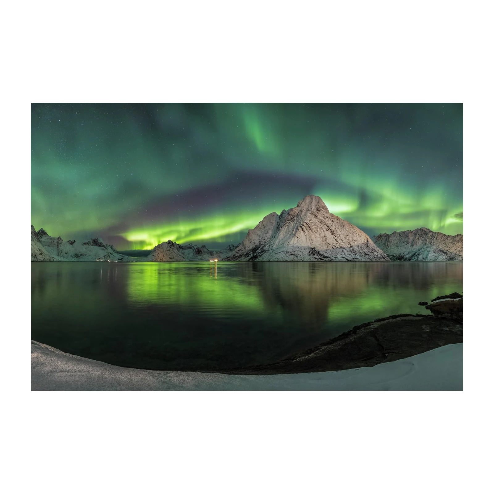 Aurora Borealis Mountain Lake Wall Art