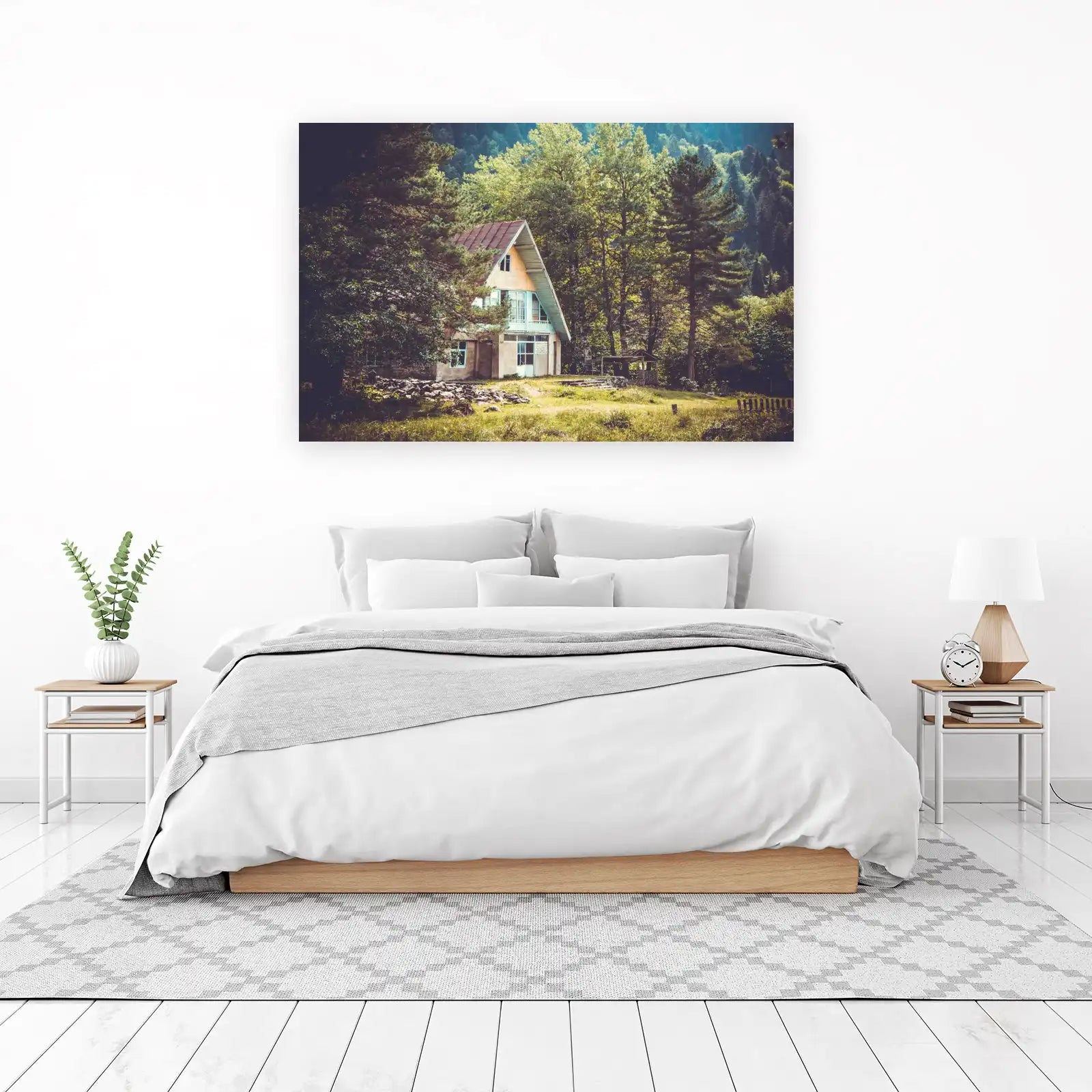 Tranquil Mountain Cabin Landscape Wall Art