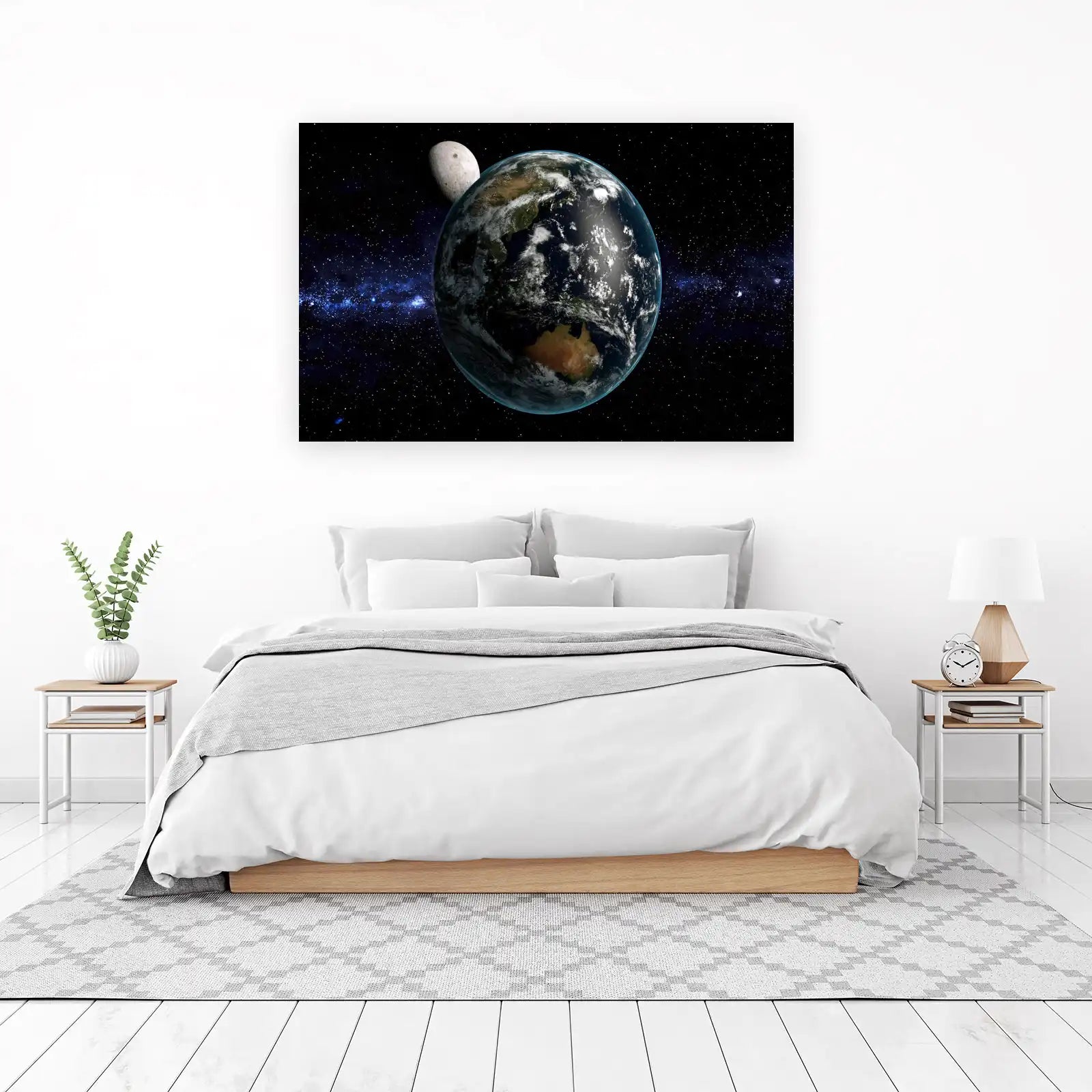 Earth and Moon Space View Wall Art