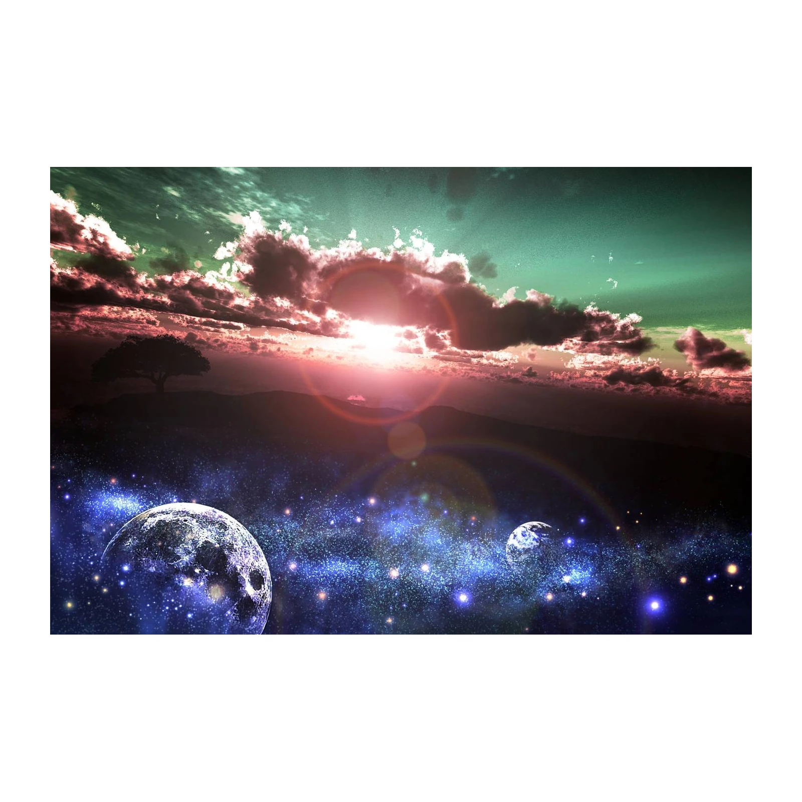 Cosmic Dreamscape Tree & Planets Wall Art