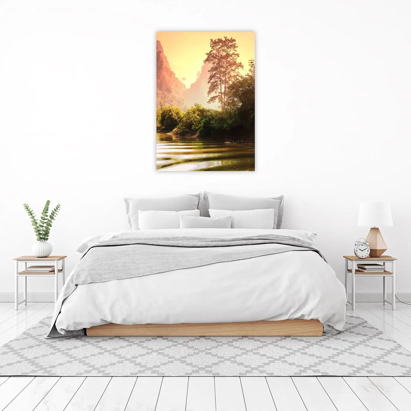 Misty Mountain River Landscape Wall Art