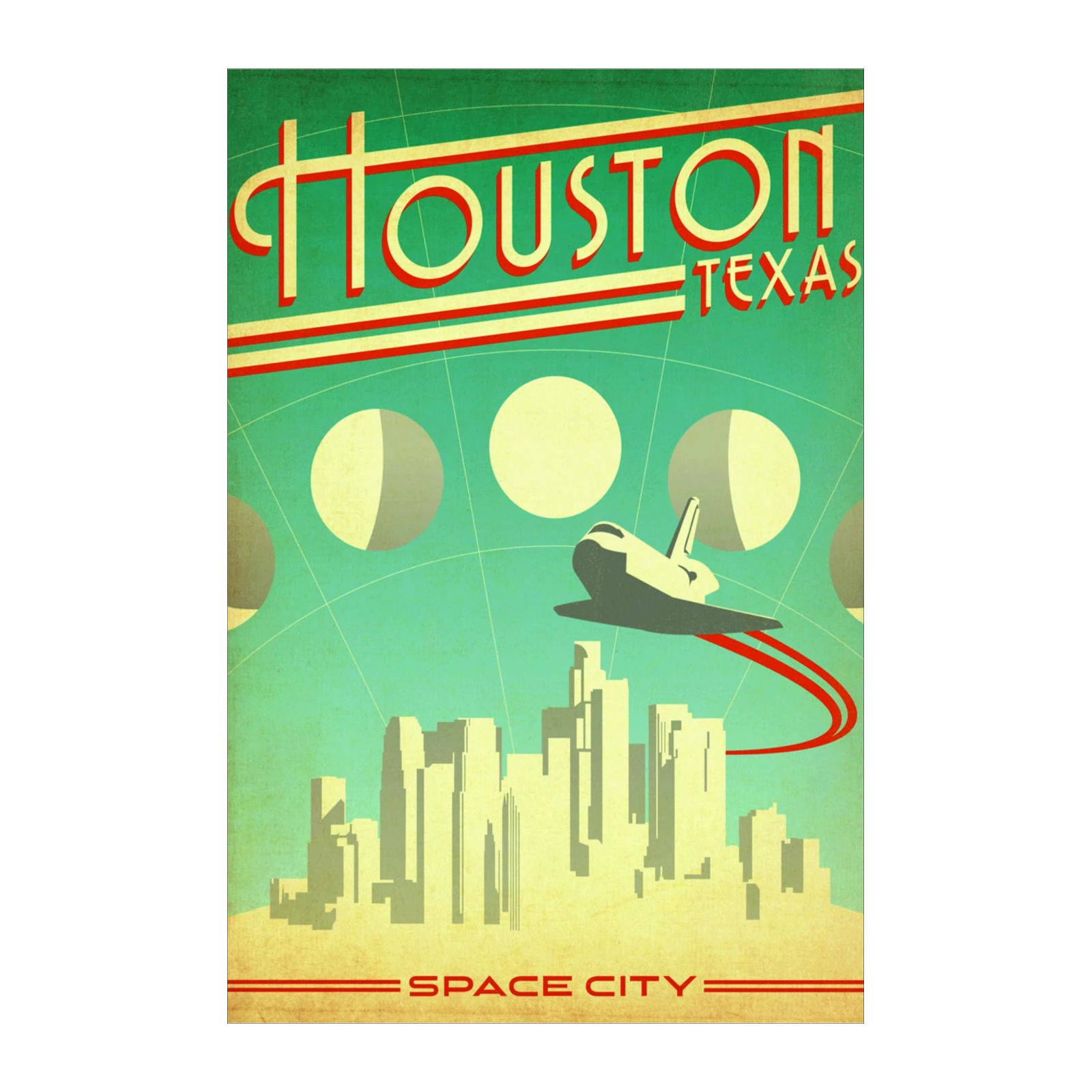 Retro Houston Space City Skyline Wall Art