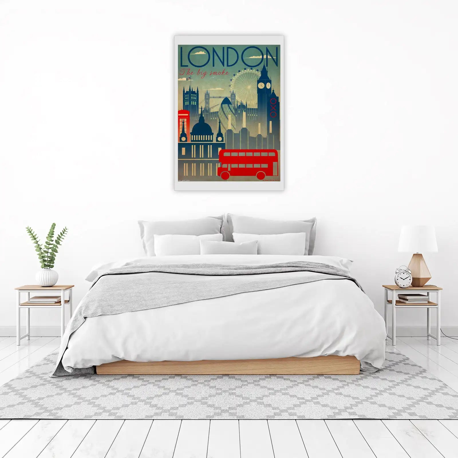 Vintage London Skyline Red Bus Wall Art