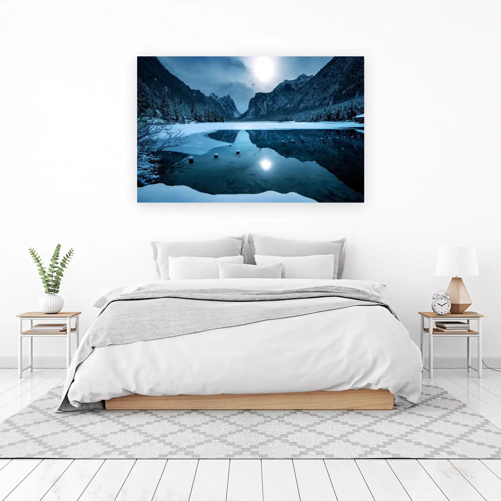 Serene Winter Lake Mountain Reflection Wall Art