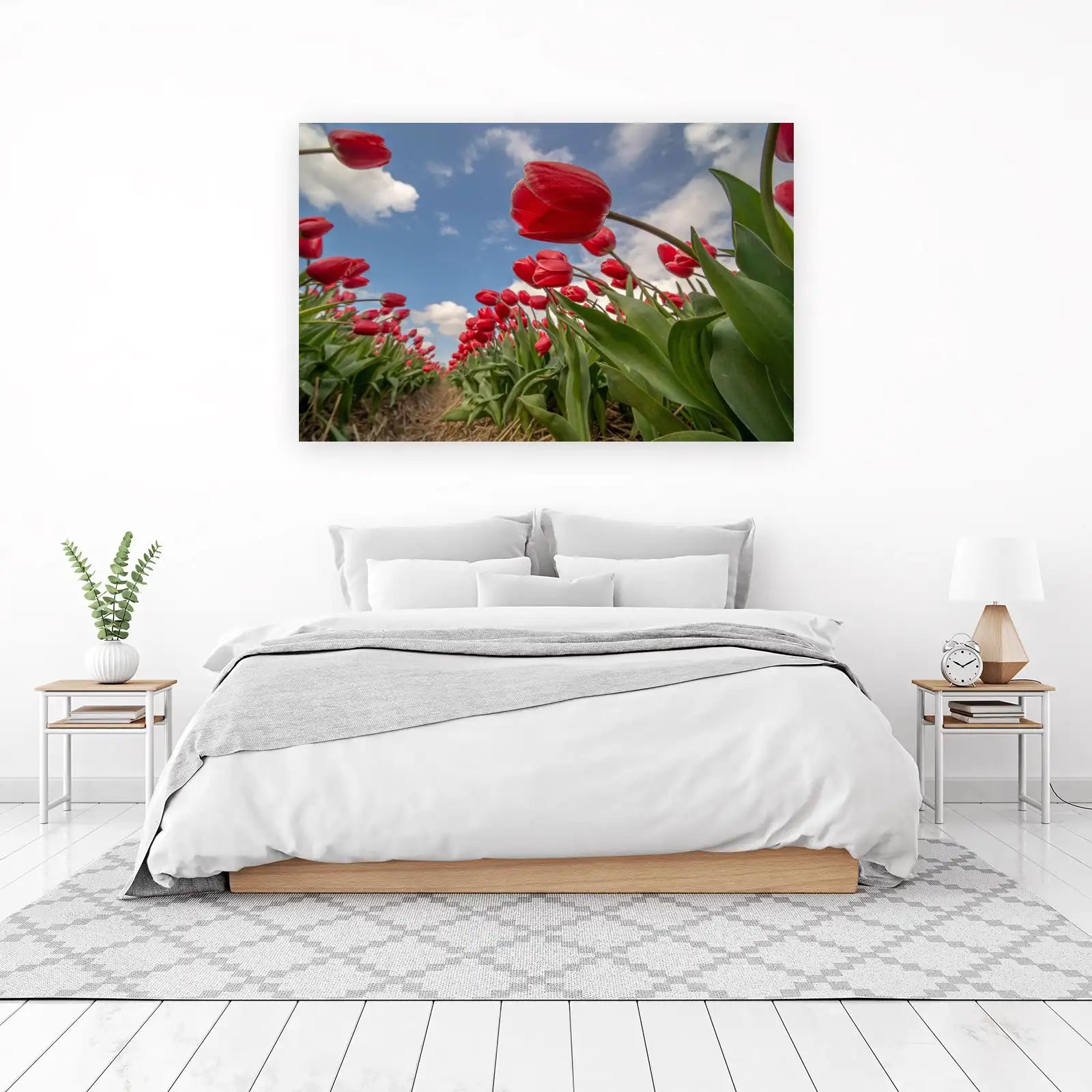 Vibrant Red Tulips Field Wall Art