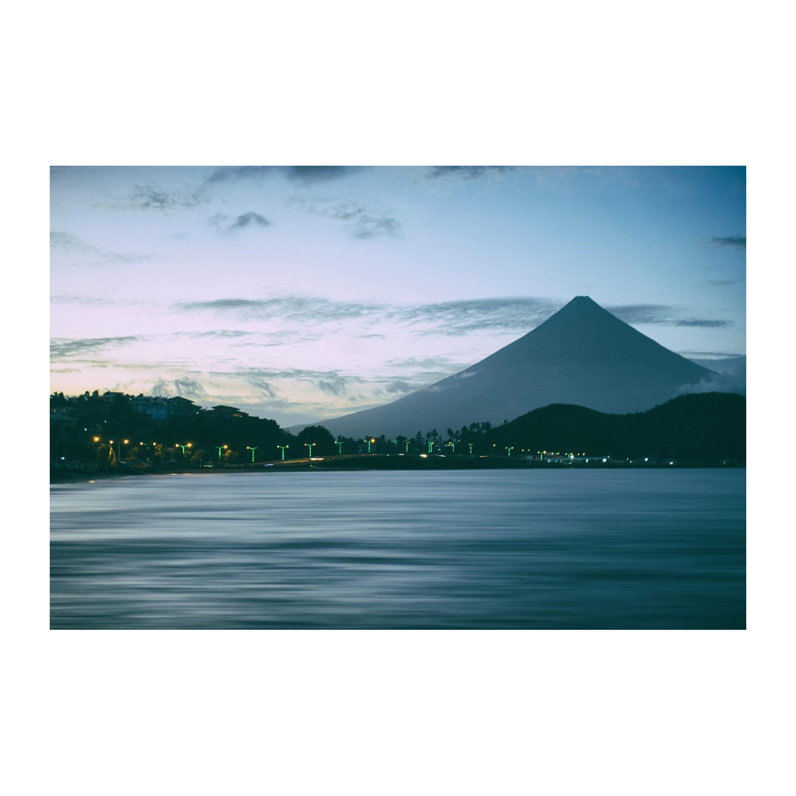 Majestic Volcano Coastal Town Wall Art