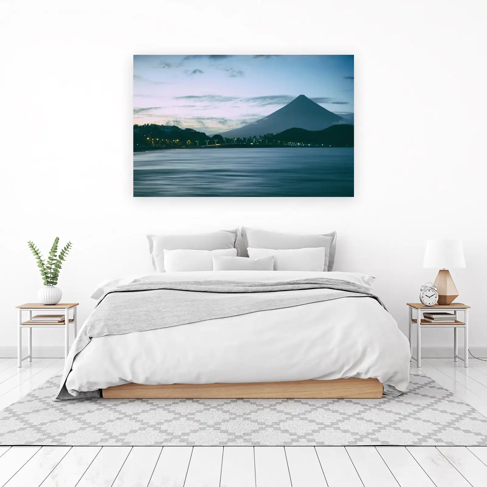 Majestic Volcano Coastal Town Wall Art