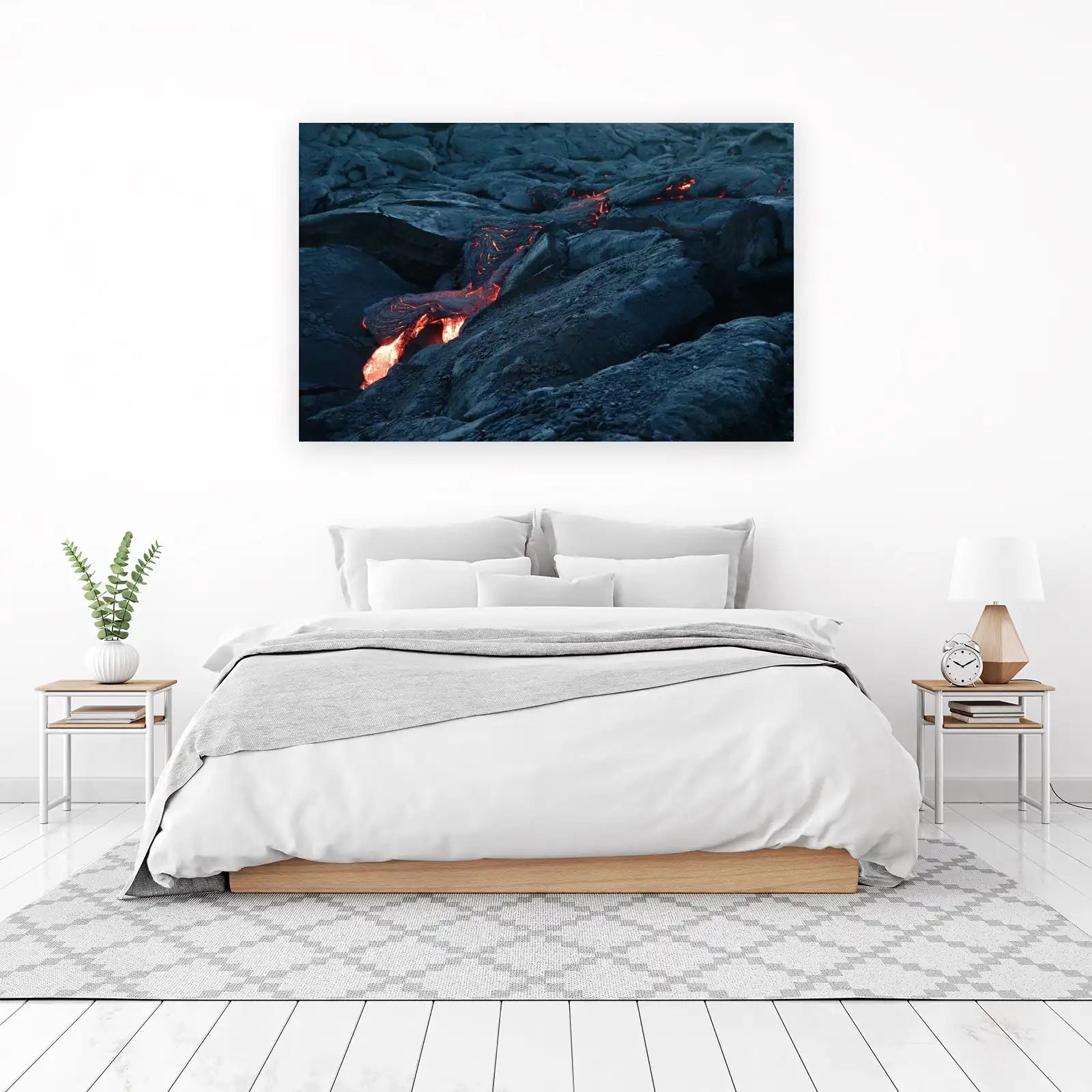 Fiery Lava Flow Over Dark Rock Wall Art