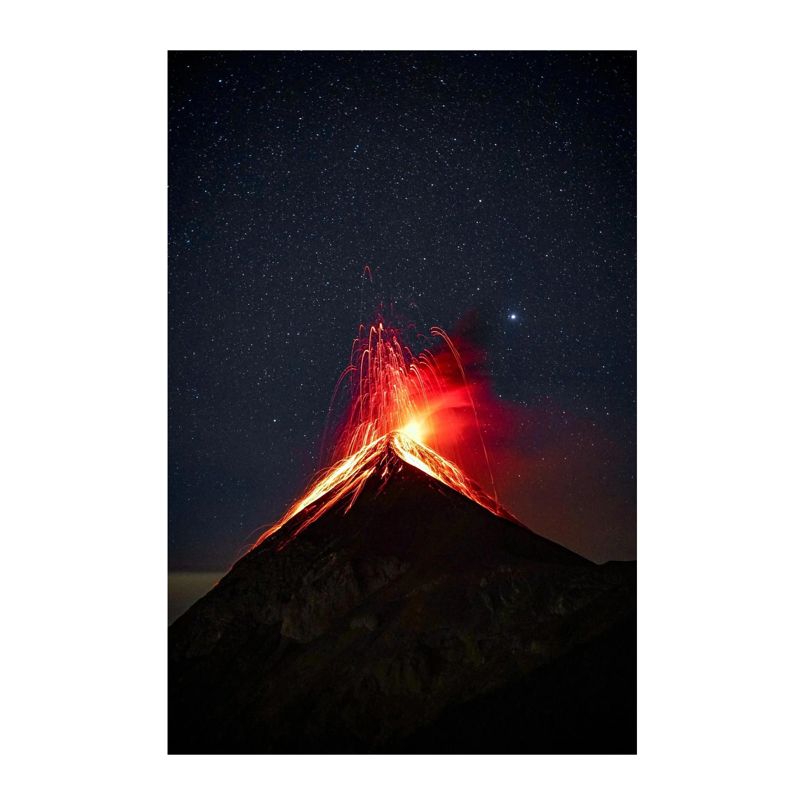 Fiery Volcano Eruption Under Starry Sky Wall Art