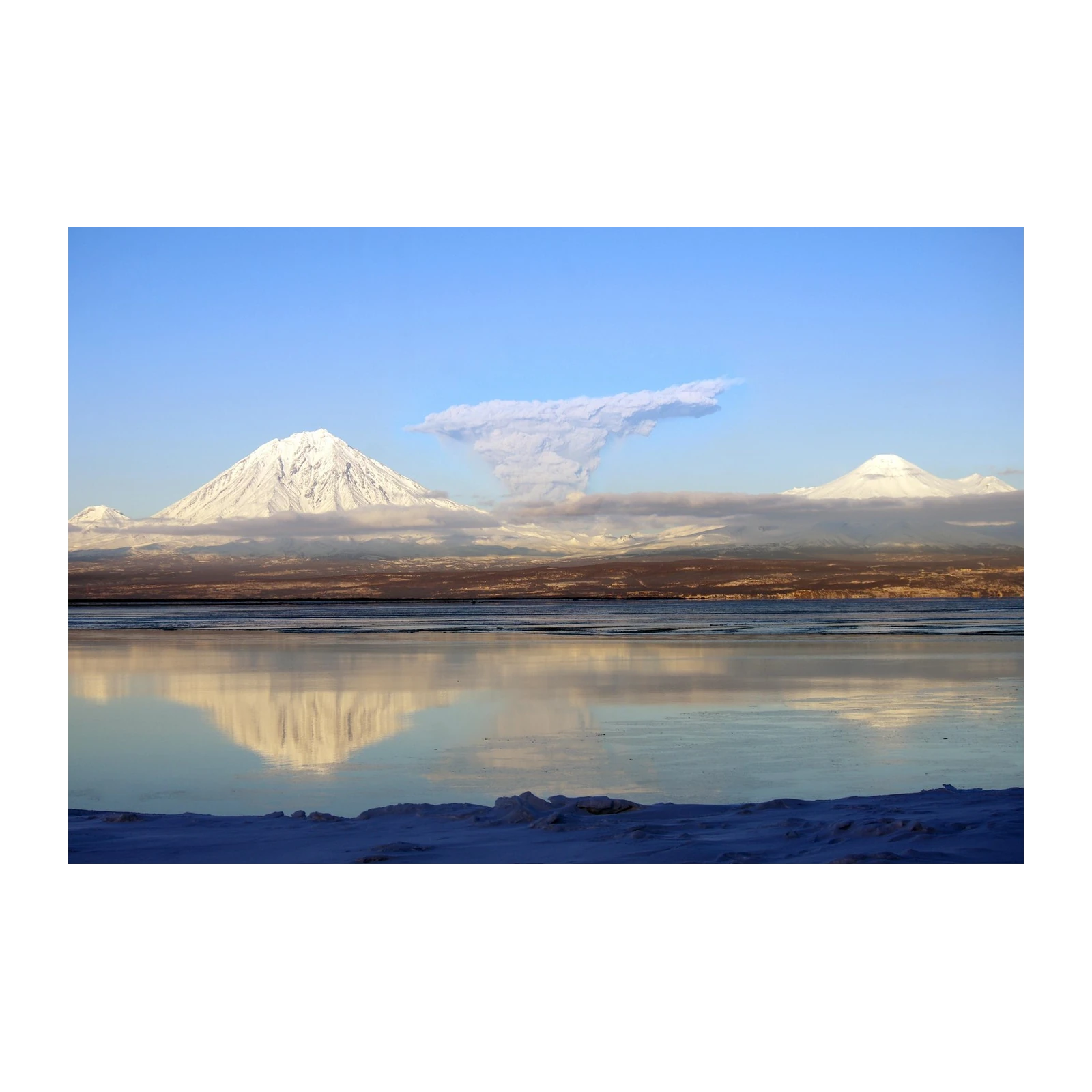 Majestic Volcano Eruption Lake Reflection Wall Art