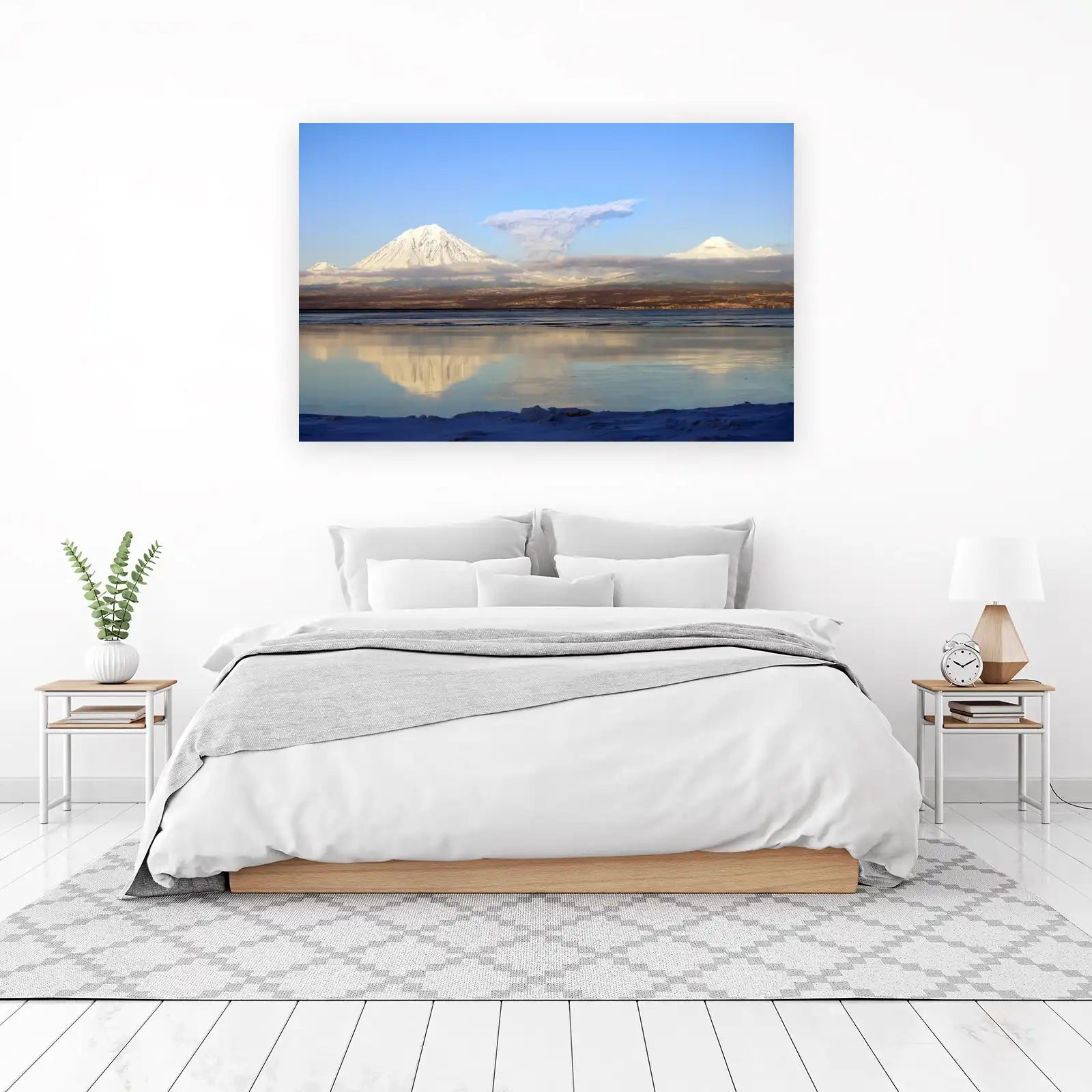 Majestic Volcano Eruption Lake Reflection Wall Art
