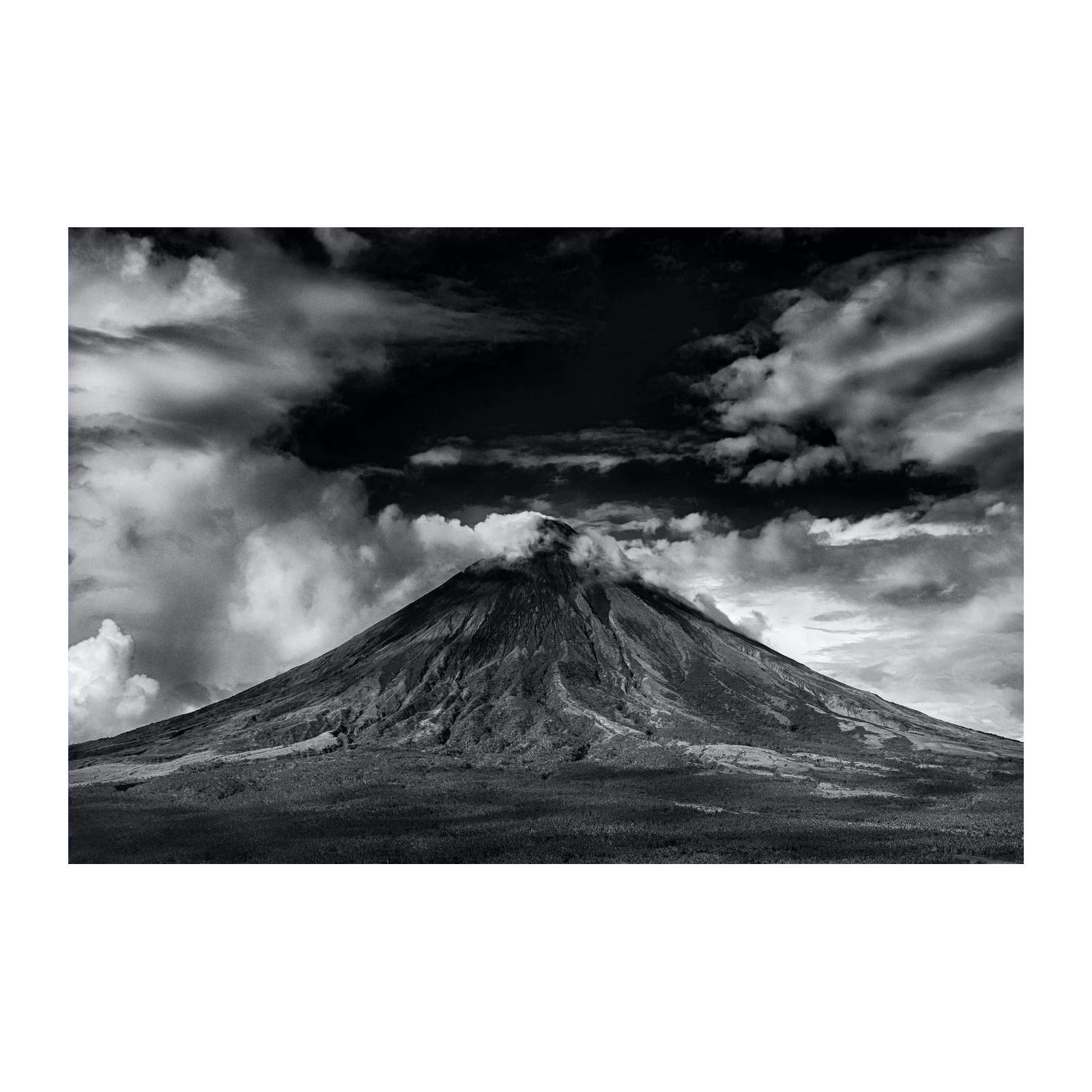 Dramatic Volcano Landscape Black & White Wall Art